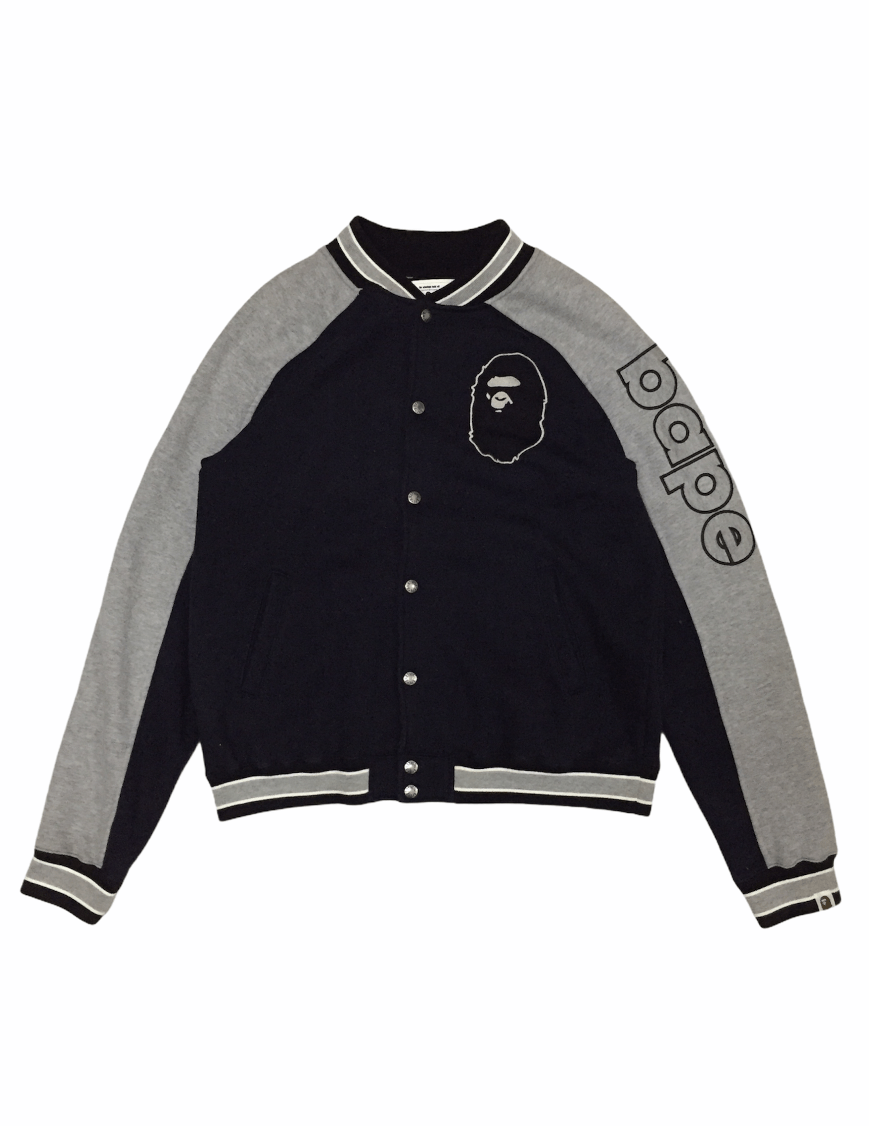 image of Og 2001 Bape Raglan Embroidered Logo Varsity Jacket in Black, Men's (Size Large)