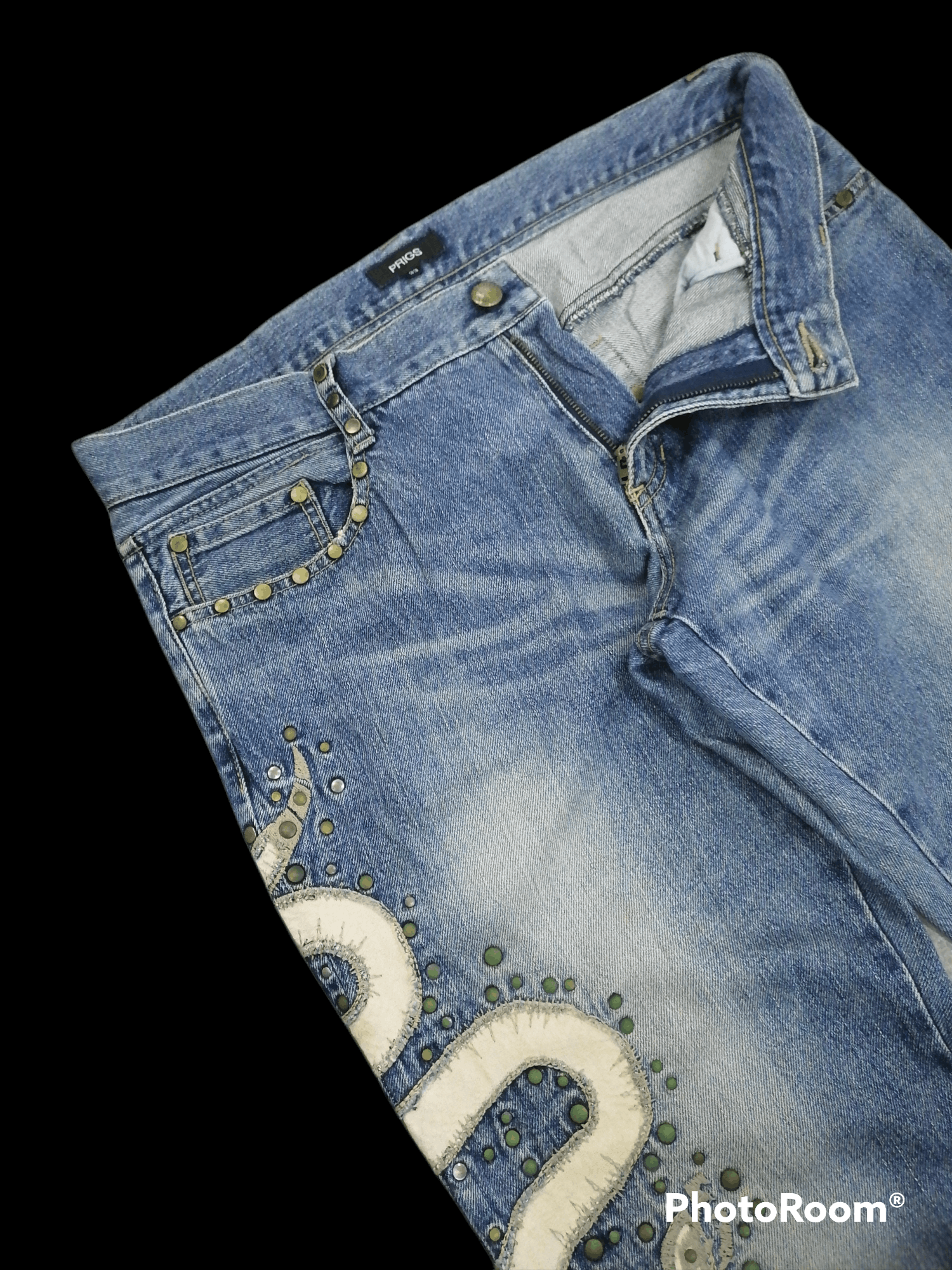 Hysteric Glamour Made In Japan Prigs Snake Embroided Studded Denim Pants Size US 32 / EU 48 - 5 Thumbnail
