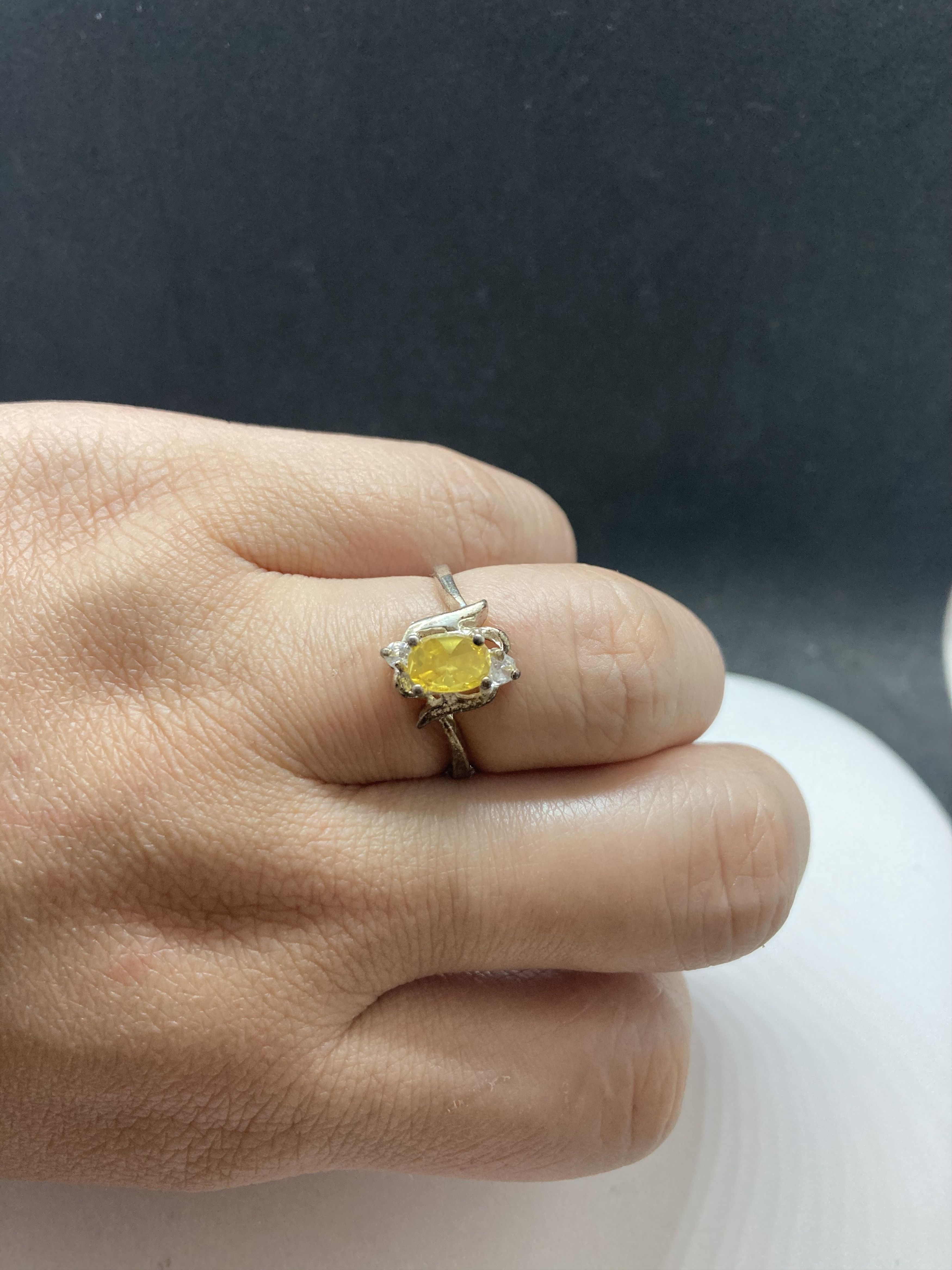 Jewelry Yellow and Clear CZ Tibetan Silver Ring - Size 7 Size ONE SIZE - 3 Thumbnail