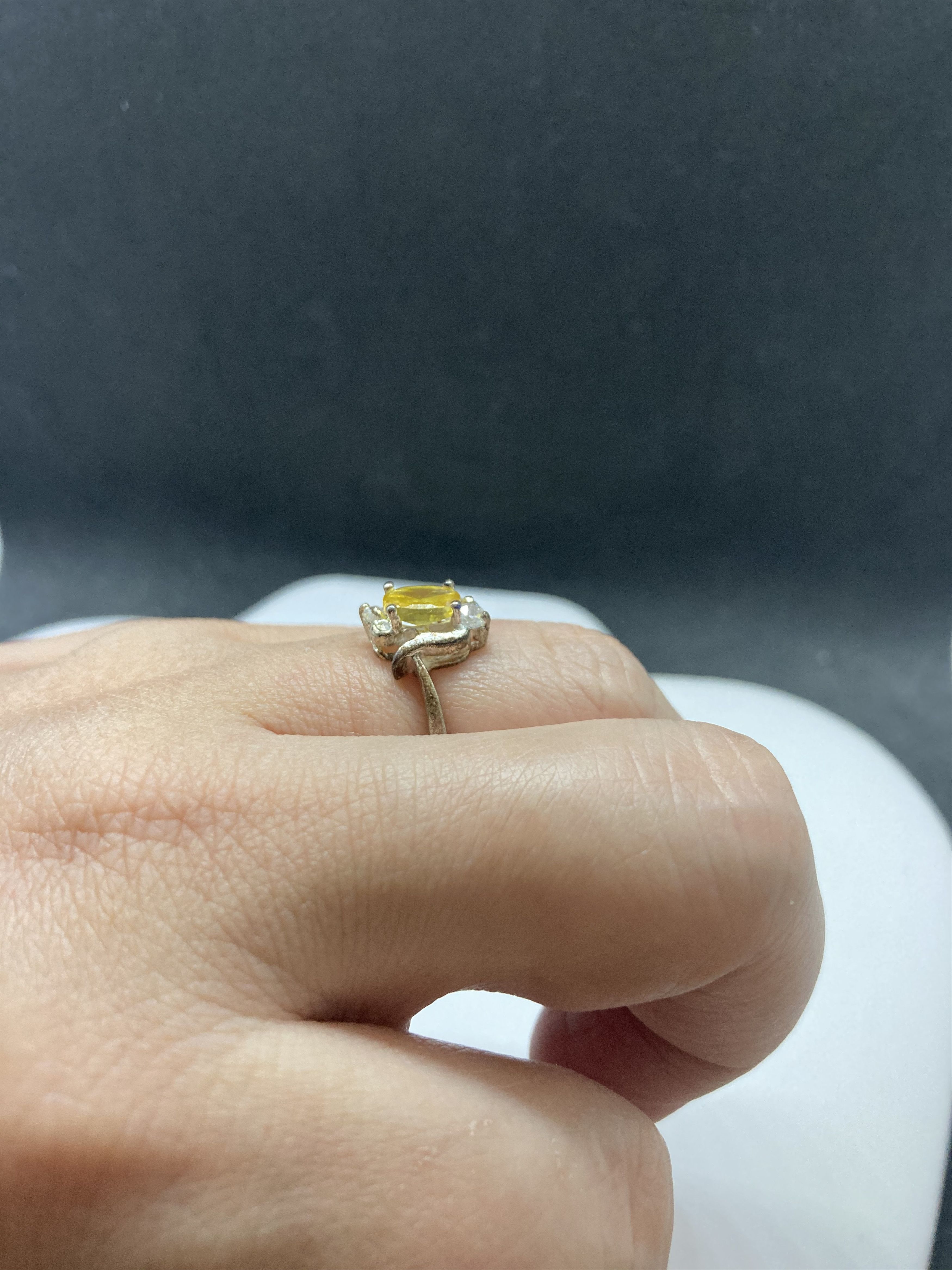 Jewelry Yellow and Clear CZ Tibetan Silver Ring - Size 7 Size ONE SIZE - 4 Thumbnail