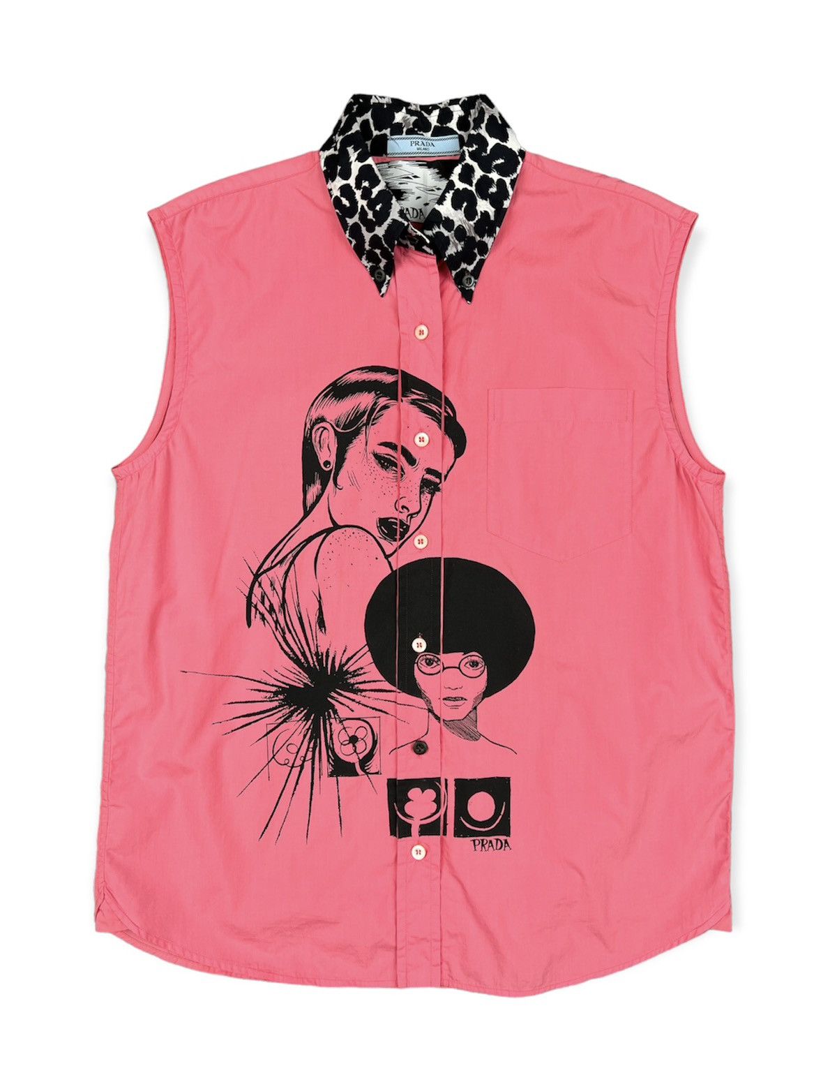 image of Prada Comic Printed Sleeveless Blouse Shirt Comics Top in Pink, Women's (Size Small)
