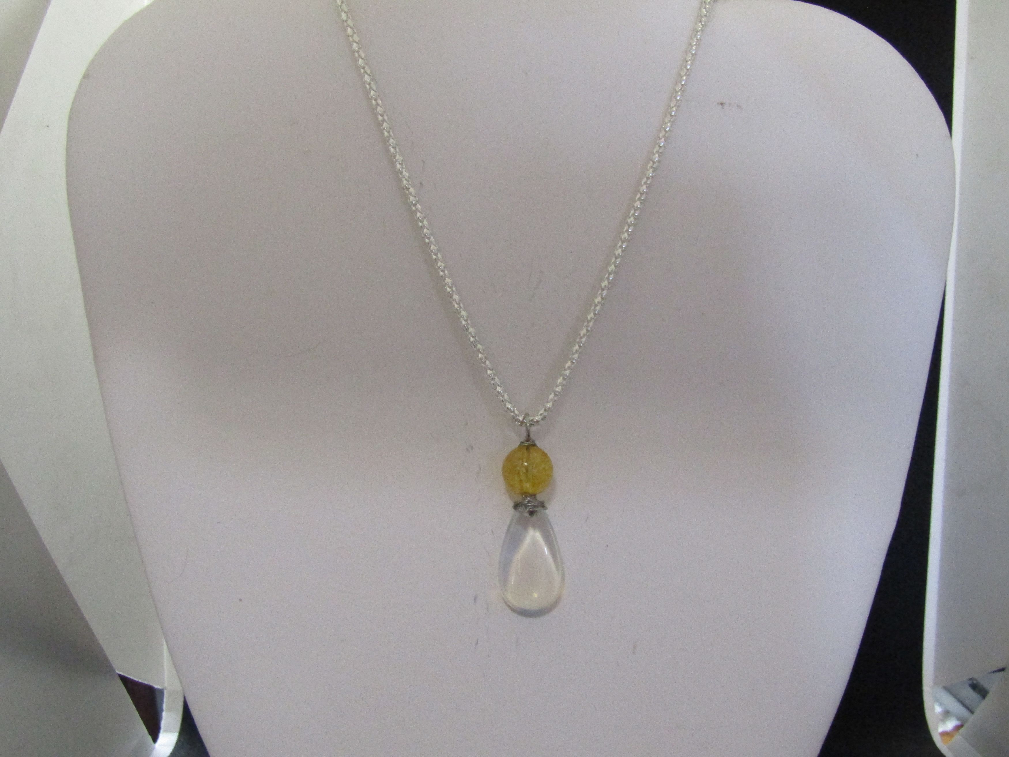Handmade Opalite Drop Chain Necklace With Amber Bead Size ONE SIZE - 1 Thumbnail