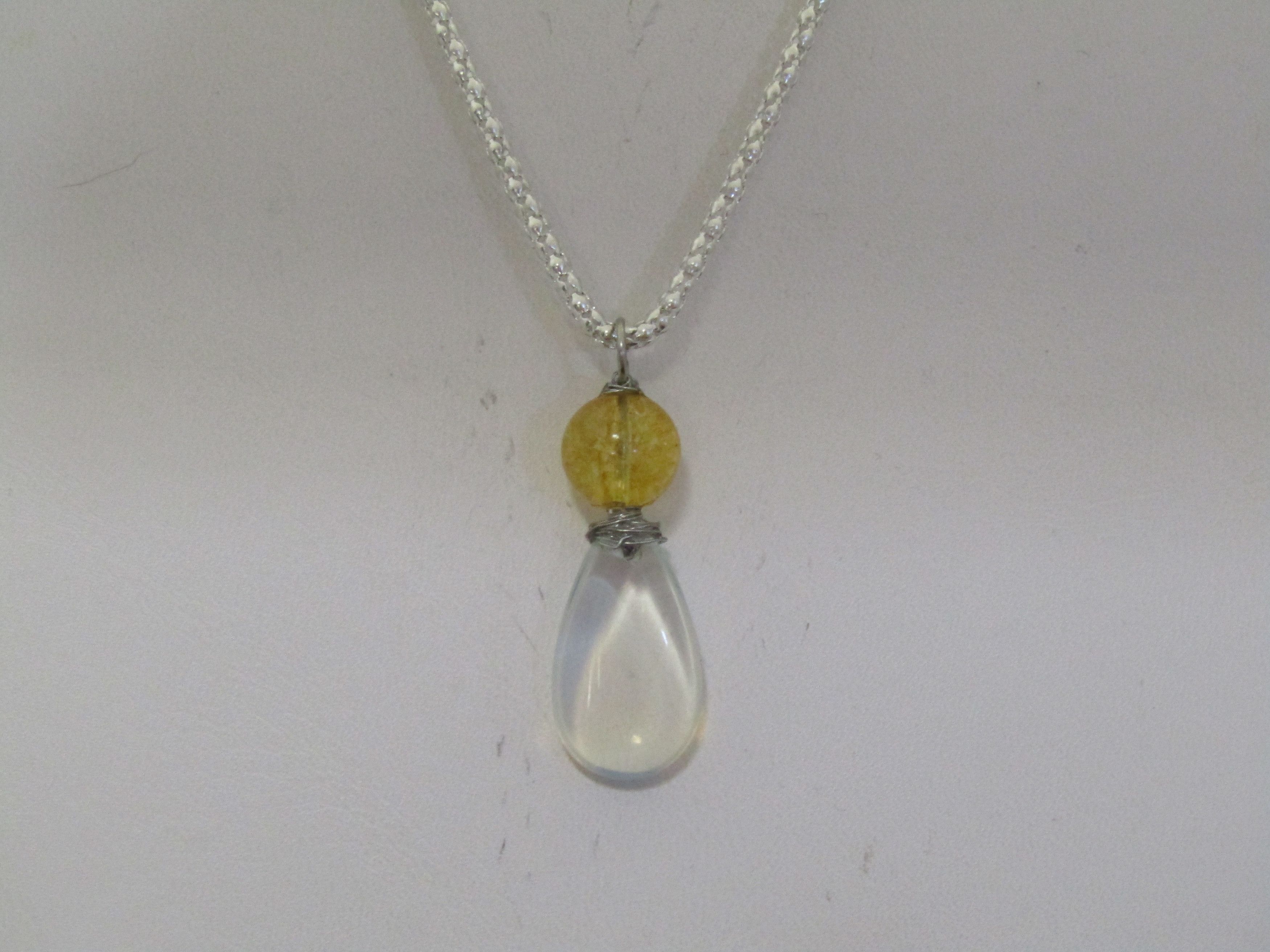 Handmade Opalite Drop Chain Necklace With Amber Bead Size ONE SIZE - 3 Thumbnail