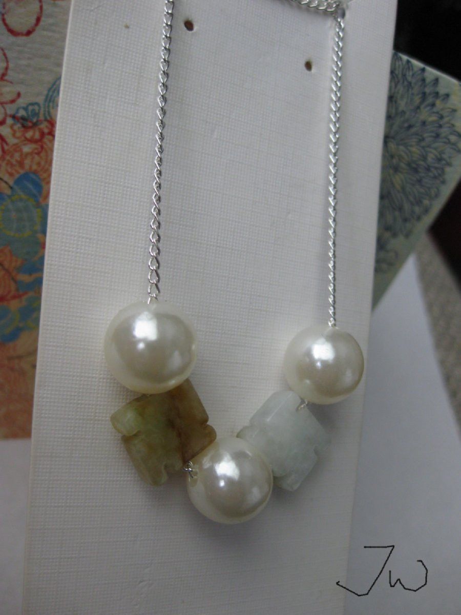 Handmade × Jewelry Jades and Pearl Beads Chain Necklace Size ONE SIZE - 2 Thumbnail