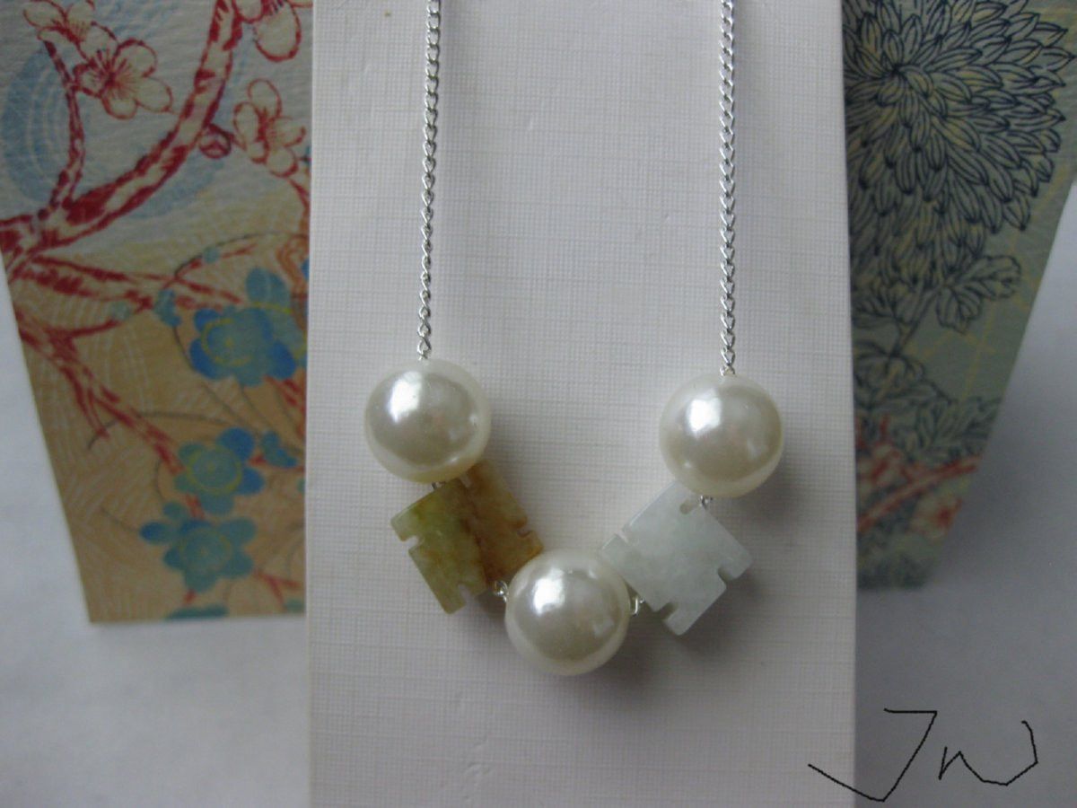 Handmade × Jewelry Jades and Pearl Beads Chain Necklace Size ONE SIZE - 1 Thumbnail