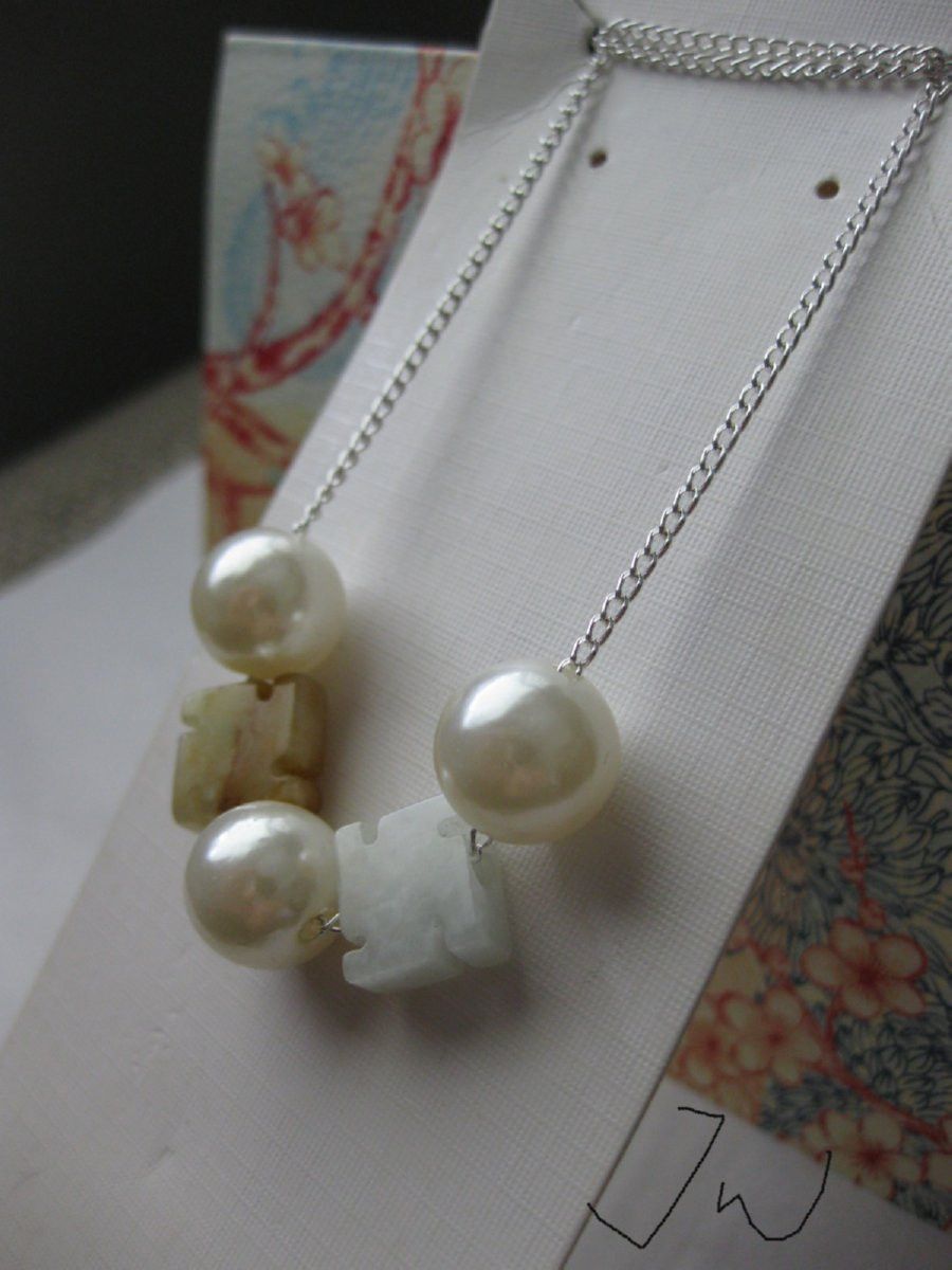 Handmade × Jewelry Jades and Pearl Beads Chain Necklace Size ONE SIZE - 3 Thumbnail