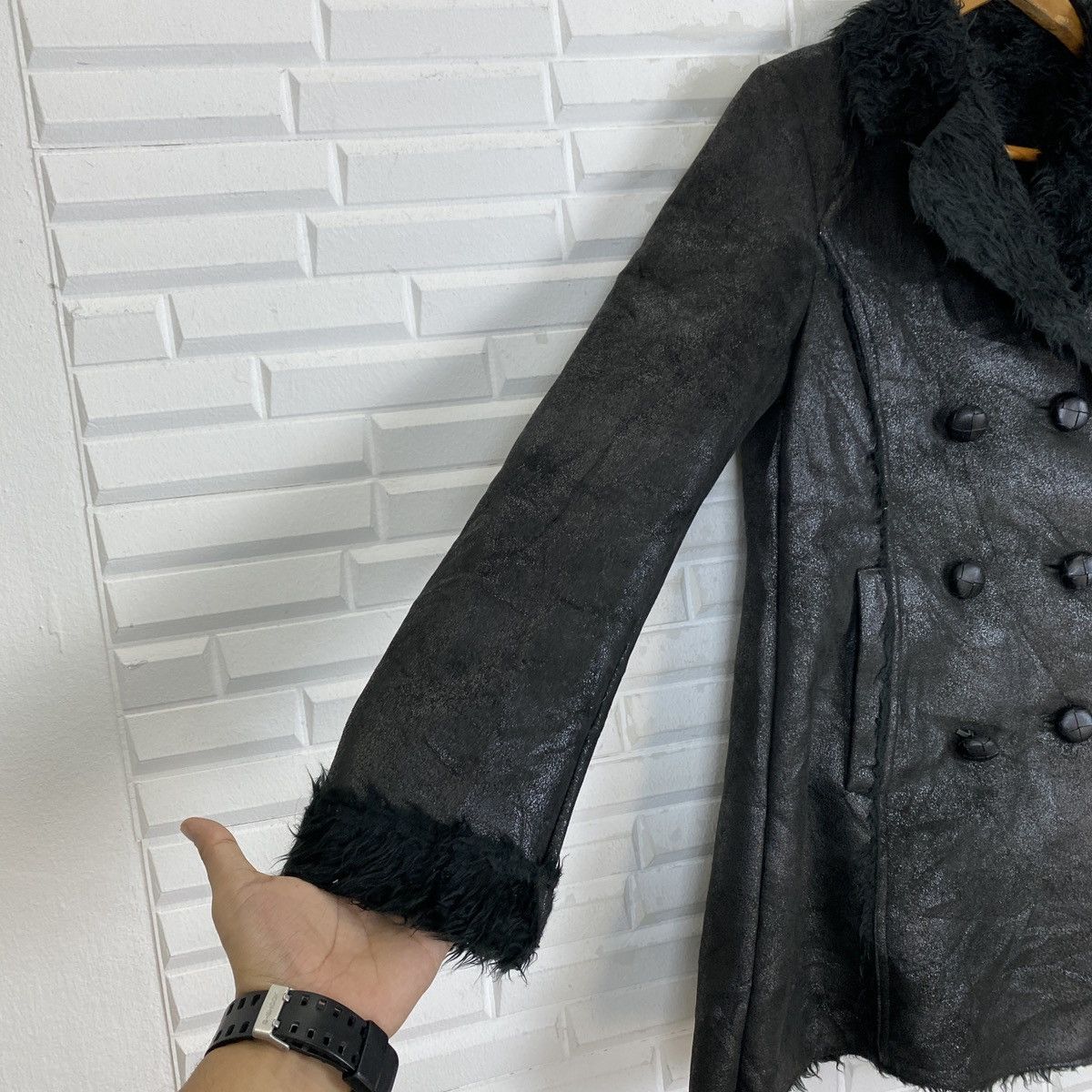 MOUSSY Moussy Fux Fur Double Breasted Leather Jacket Size ONE SIZE - 7 Thumbnail
