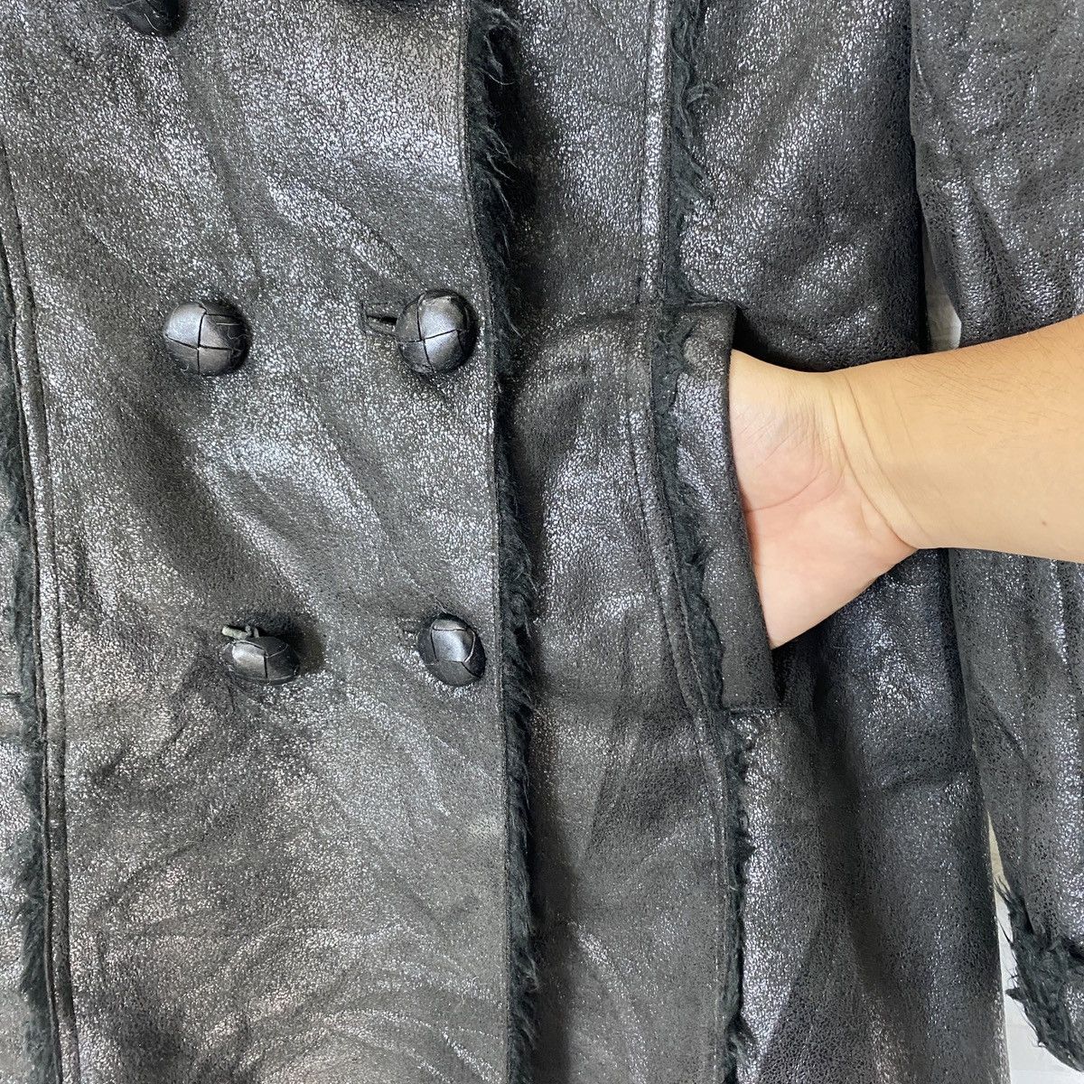 MOUSSY Moussy Fux Fur Double Breasted Leather Jacket Size ONE SIZE - 9 Thumbnail