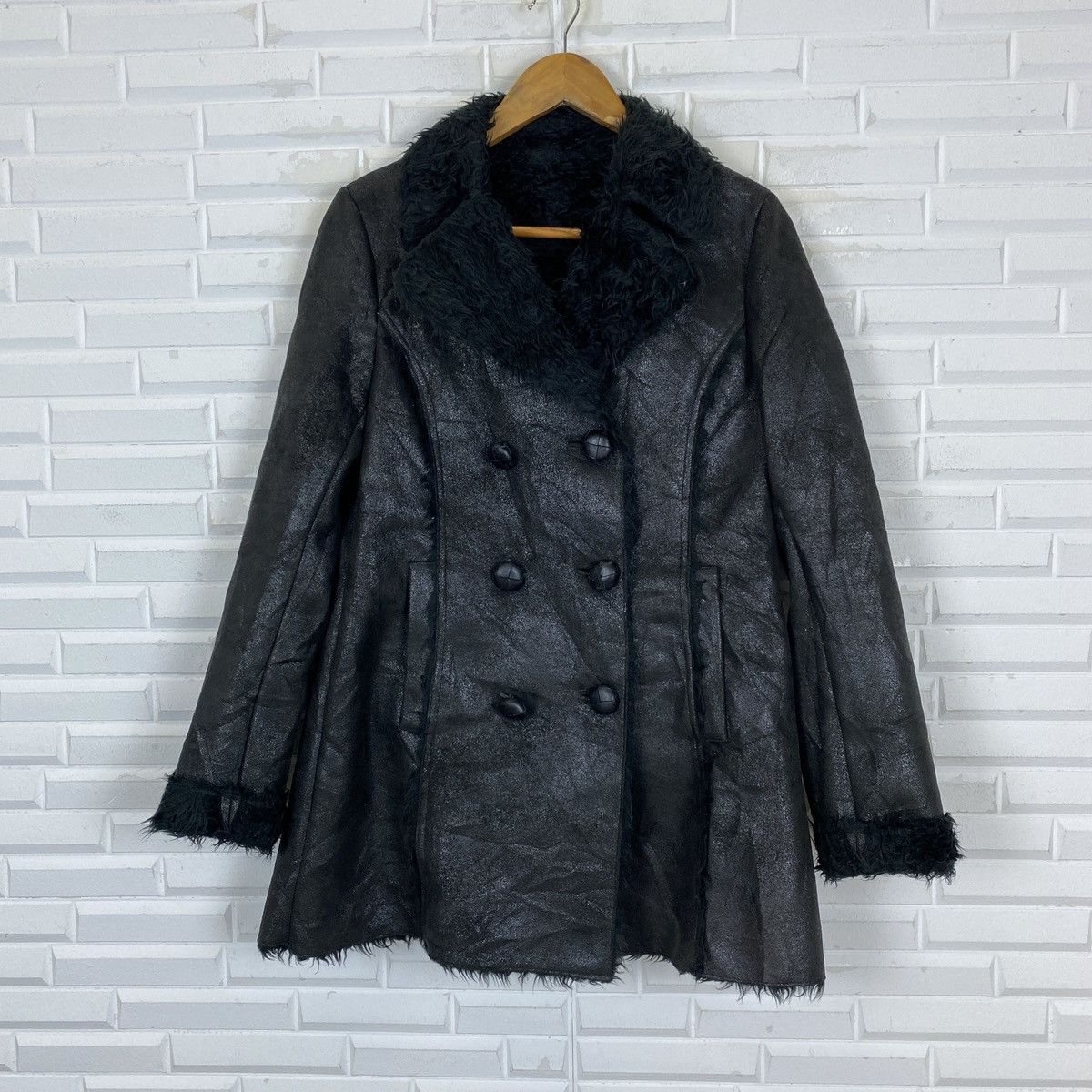 MOUSSY Moussy Fux Fur Double Breasted Leather Jacket Size ONE SIZE - 2 Thumbnail