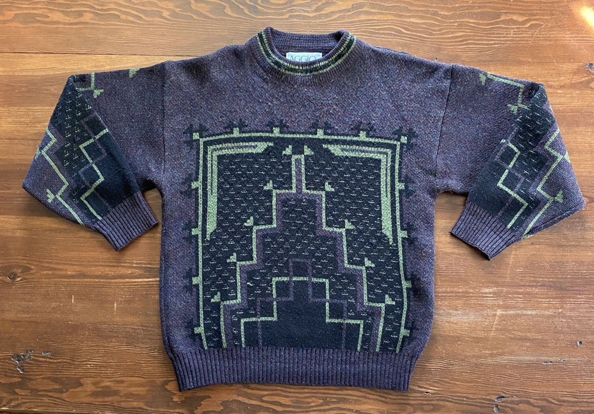 Vintage Vintage 80’s Aggio Abstract Wool Blend Knit Sweater Size US M / EU 48-50 / 2 - 2 Thumbnail
