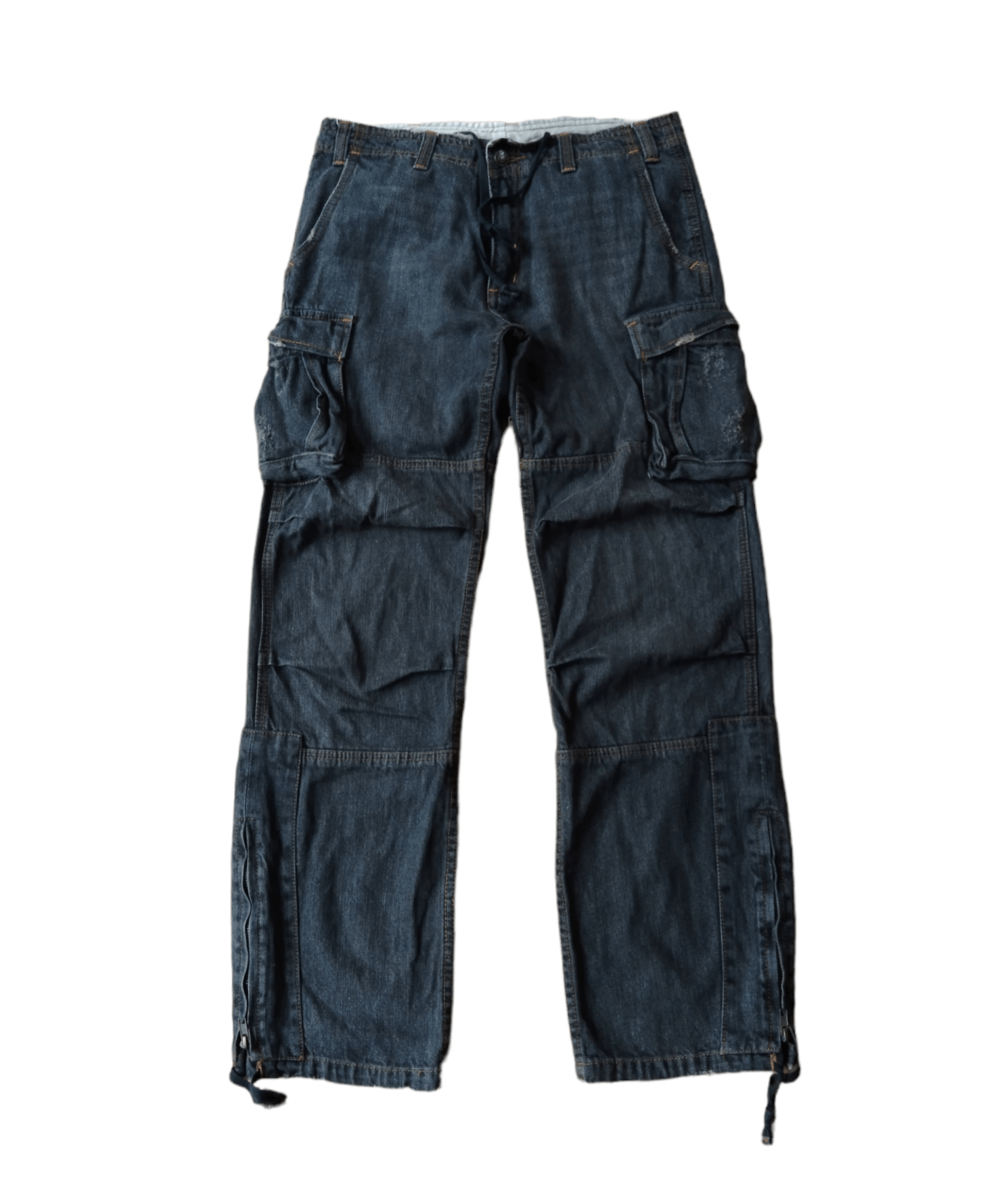 image of Distressed Denim Bondage Zipper Cargo Pants Jungle Storm in Black Grey, Men's (Size 31)