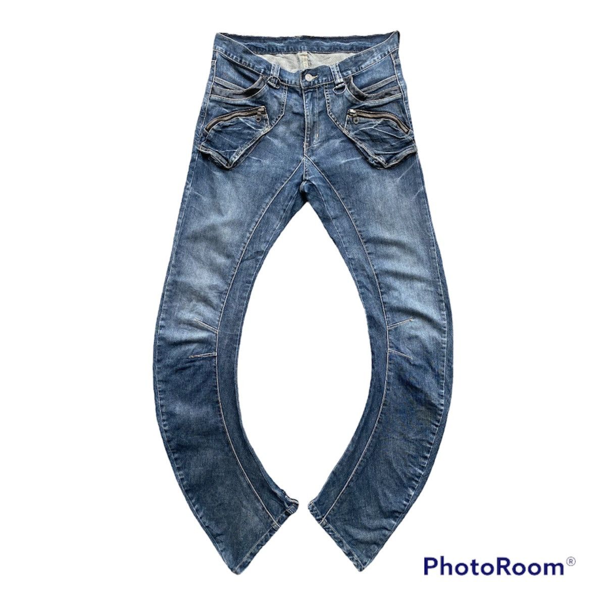 PPFM Zipper J Curve Leg Distressed Denim | Grailed