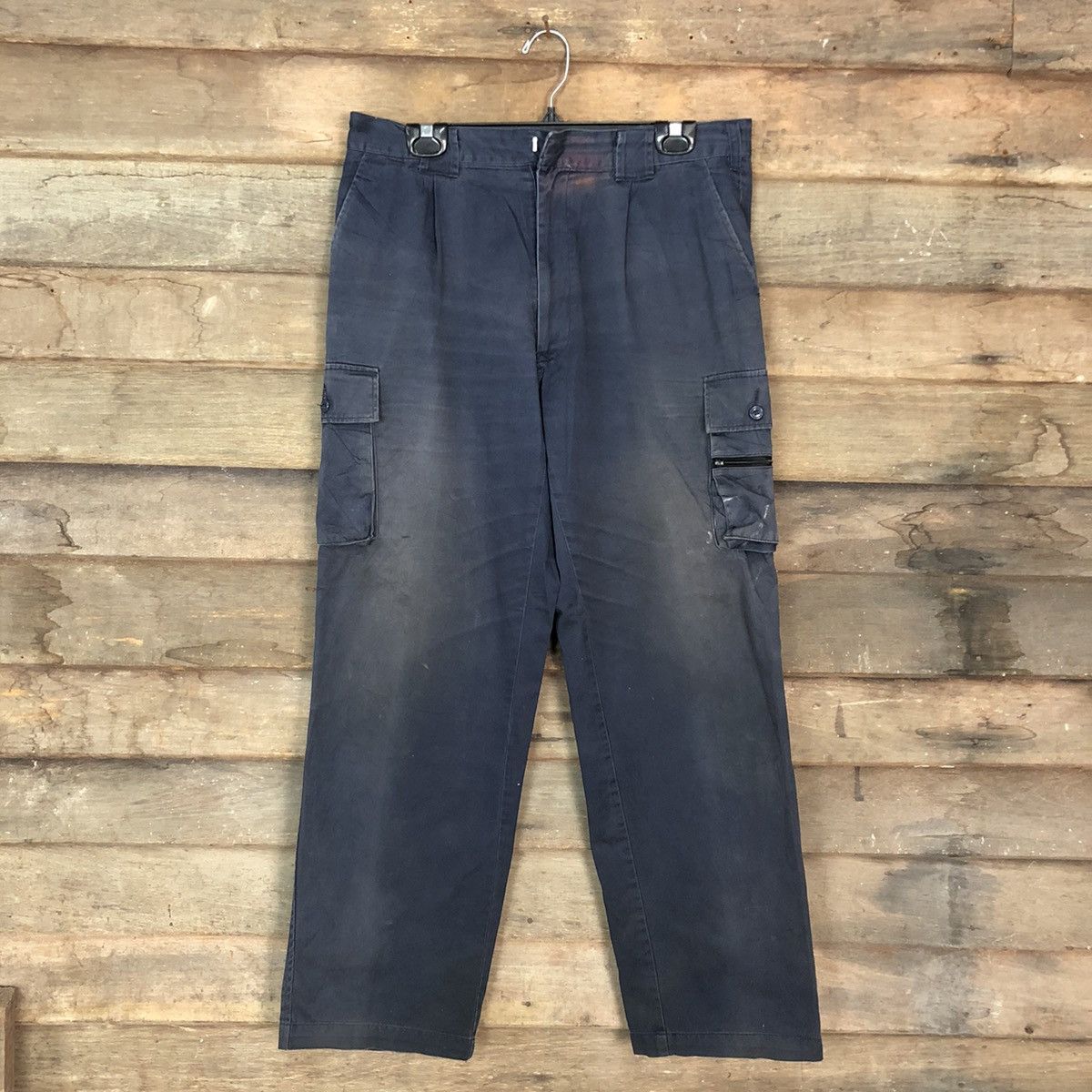 image of Straight Faded Japan Dark Blue Faded Multipocket Cargo Pants C945, Men's (Size 32)