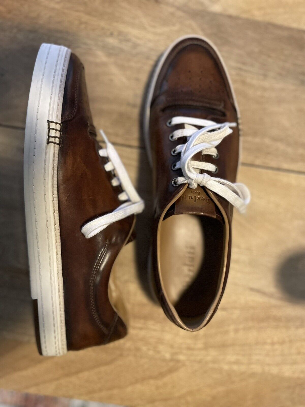 image of Berluti Playtime Leather Brown Sneakers Uk Size 10.5, Men's