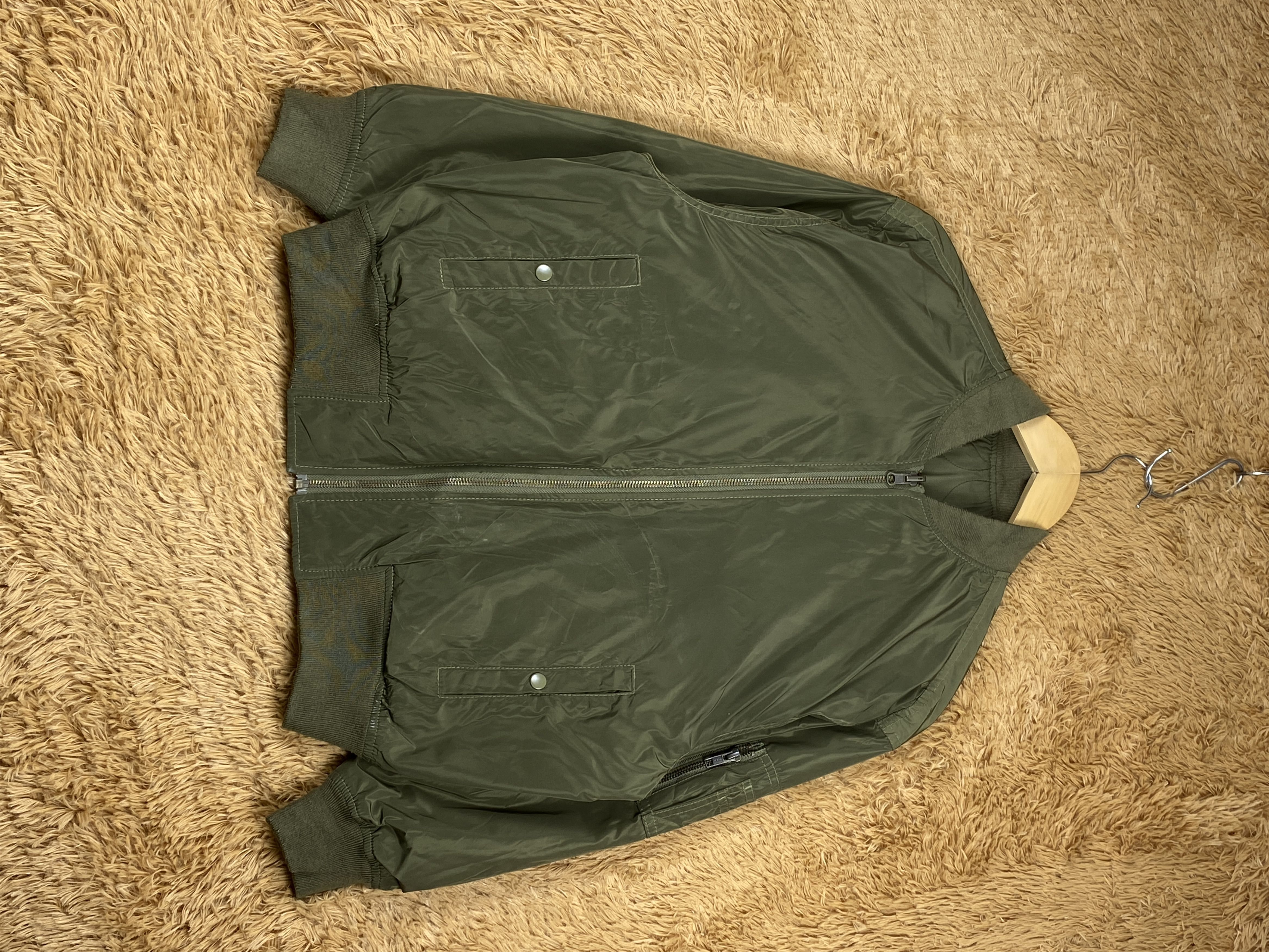 image of Gu Reversible Zip Up Bombers Jacket in Miltary Green, Men's (Size Small)