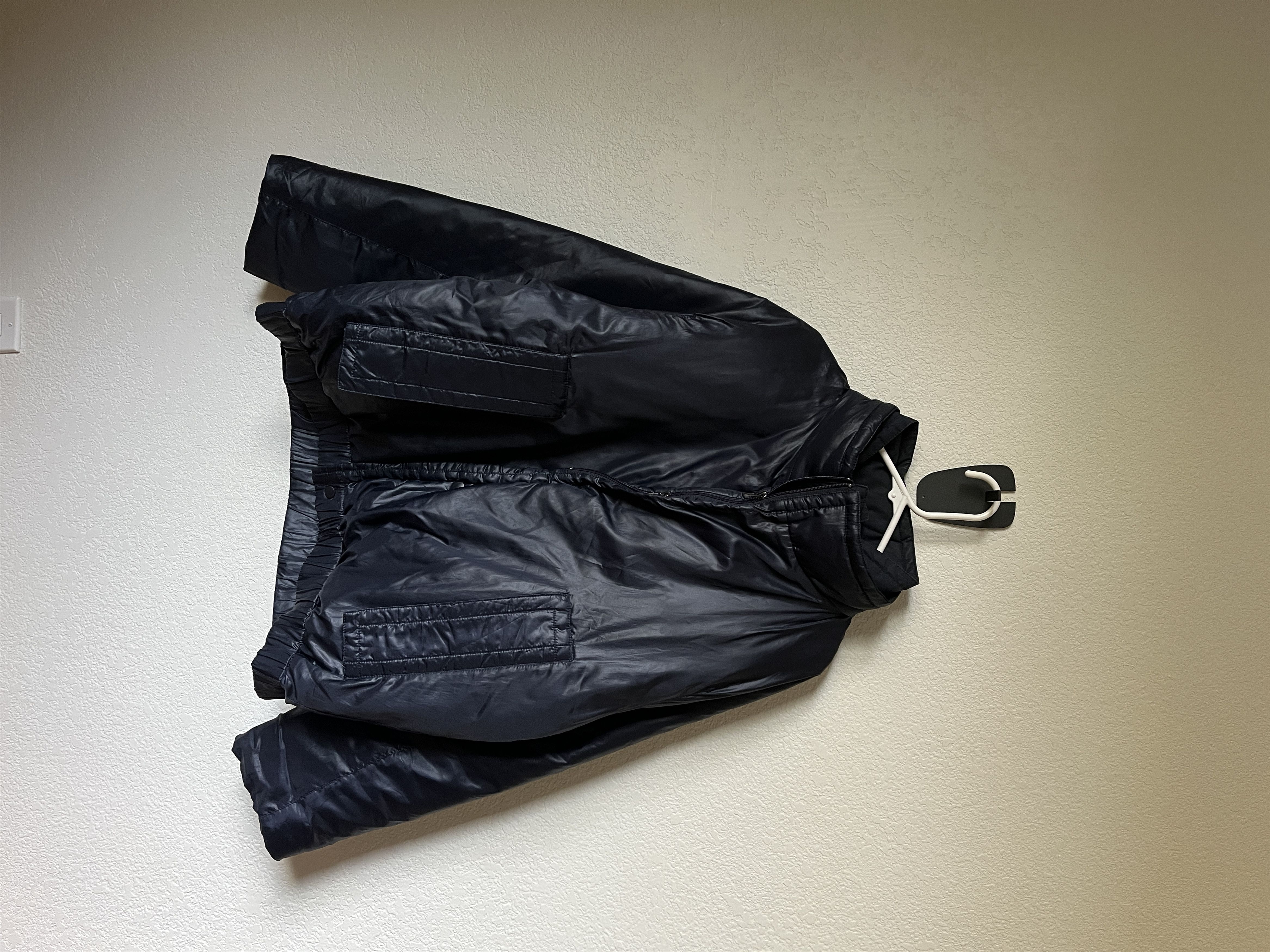 image of Dirk Bikkembergs Hidden Pocket Down Jacket in Navy Blue, Men's (Size Large)