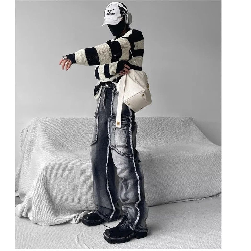 Black Grey Gothic Baggy Jeans Men Women