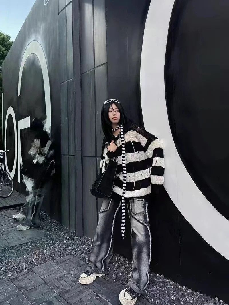 Black Grey Gothic Baggy Jeans Men Women