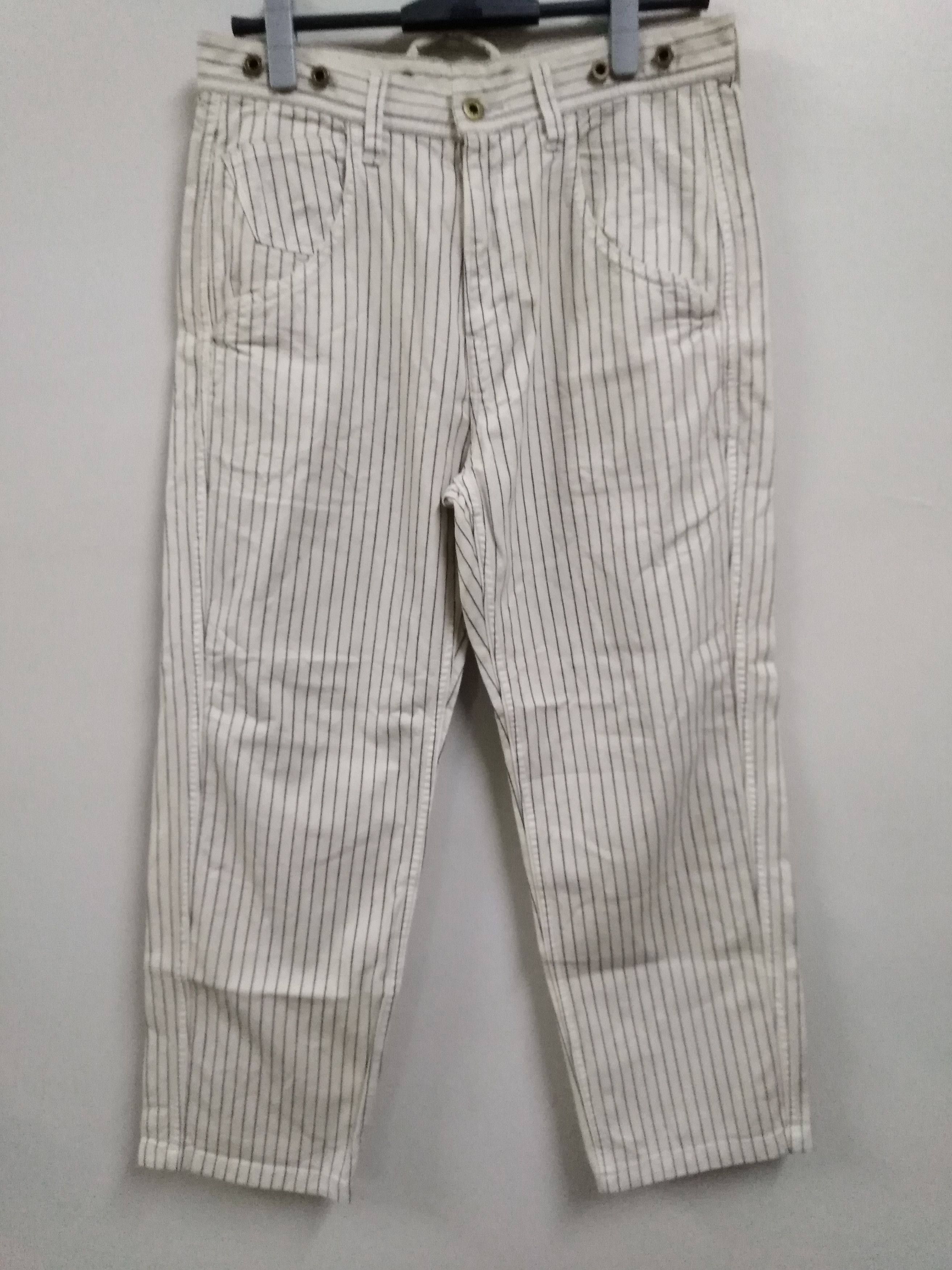 Sugar Cane Wabash Hickory Stripe Denim Suspender Button Cropped Size US 31 - 1 Thumbnail
