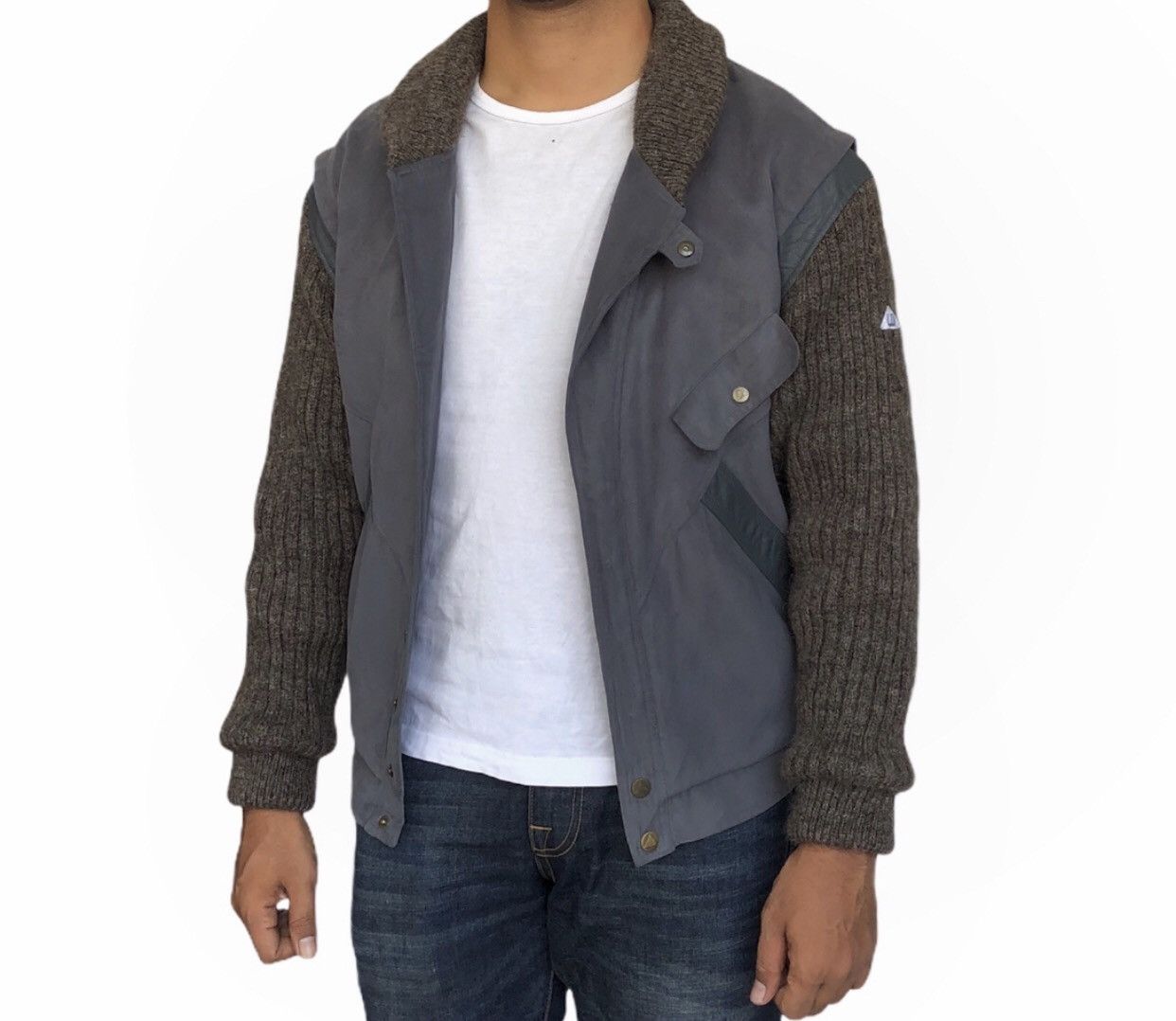 Vintage 90s Dunhill Sport Bombers Jacket Knitted Arms Leather Parts Size US M / EU 48-50 / 2 - 3 Thumbnail