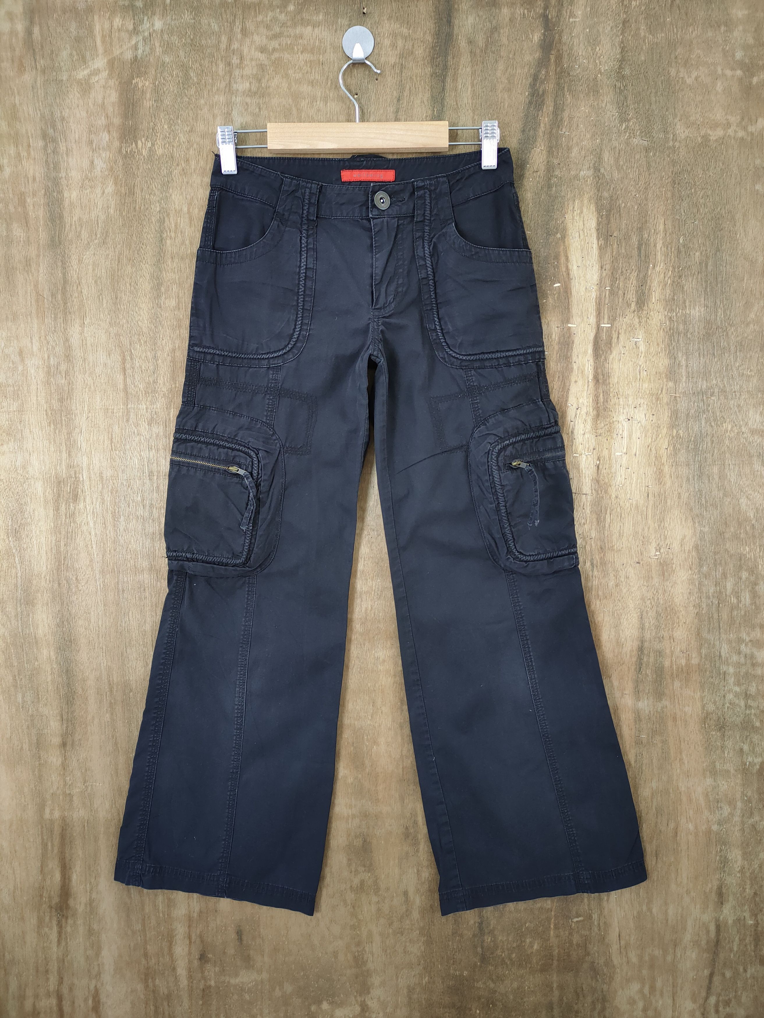 Japanese Brand WELLBEING BLACK FLARE CARGO PANTS LIKE TRAVIS SCOTT PANTS Size US 26 / EU 42 - 1 Thumbnail