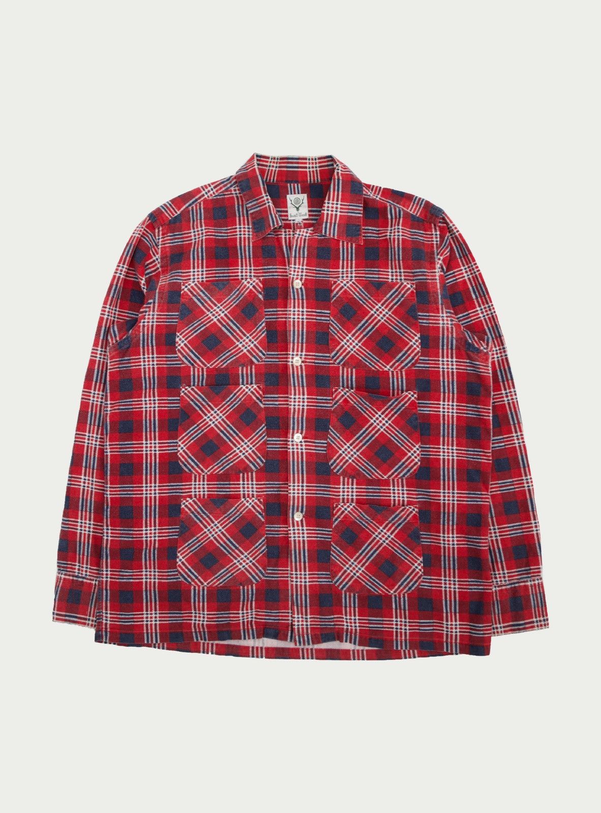 image of South2 West8 6-Pocket Twill Plaid Shirt in Red, Men's (Size Medium)