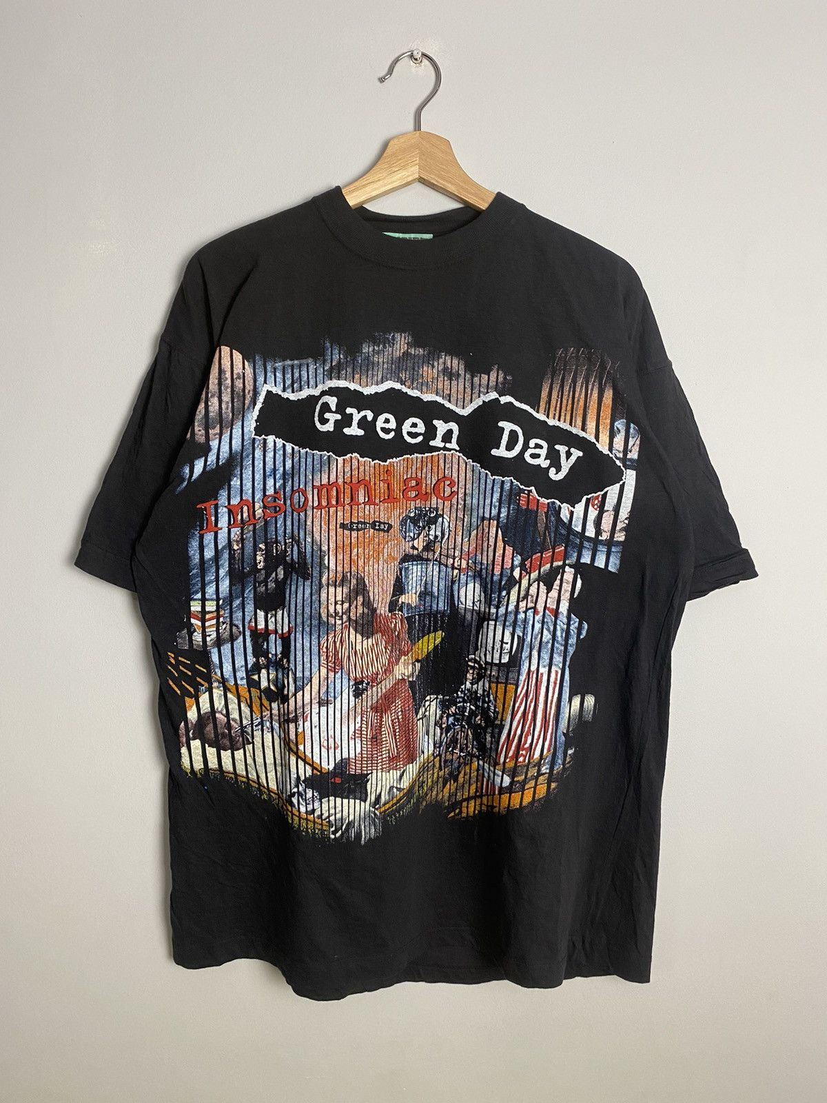 image of Rare 90's Green Day Insomniac Ker Plunk Vintage Punk Band Tee in Black, Men's (Size XL)