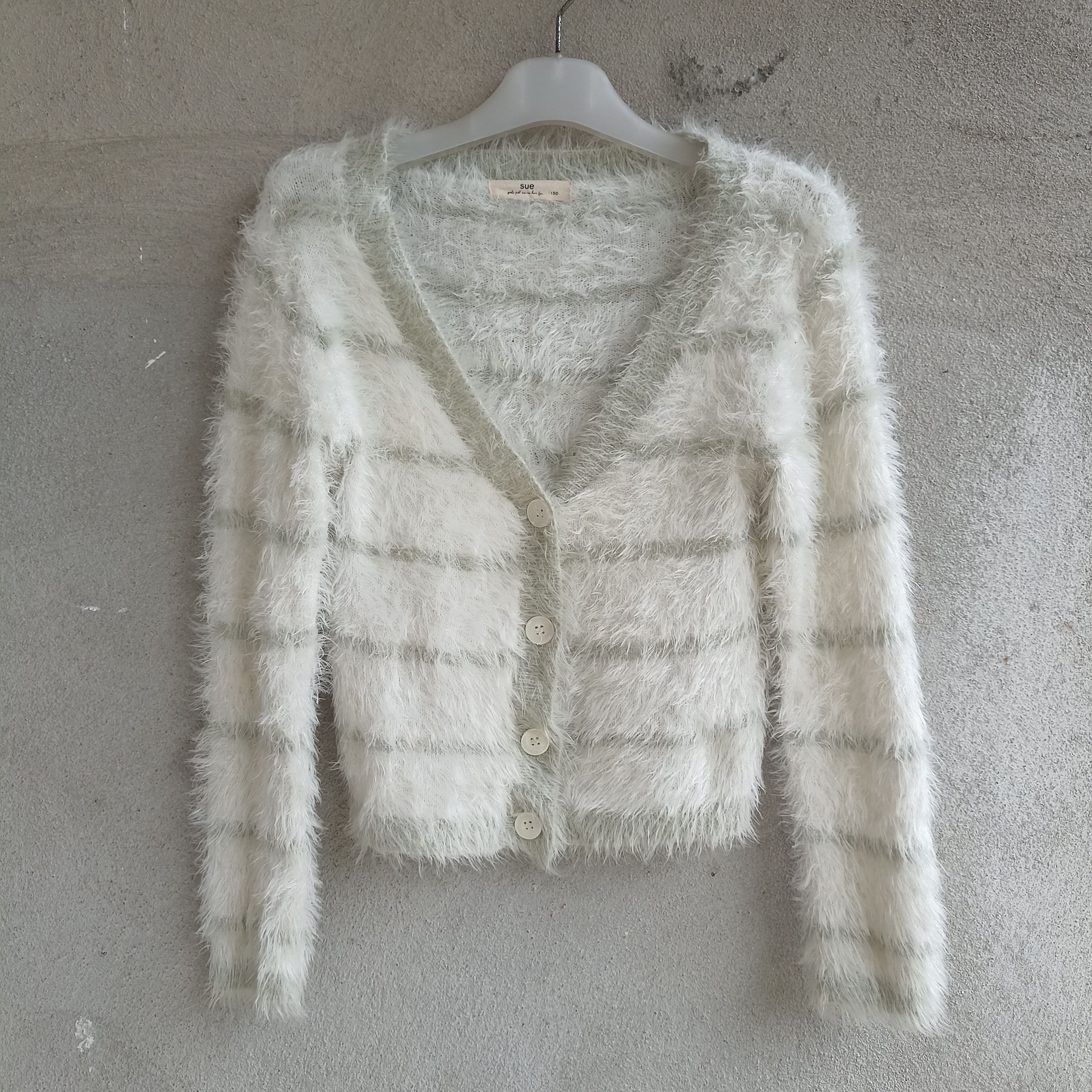 Homespun Knitwear × Japanese Brand × OVER THE STRiPES Stripe Sue Shaggy Knitwear Cardigan Size XXS / US 00 / IT 34 - 1 Thumbnail