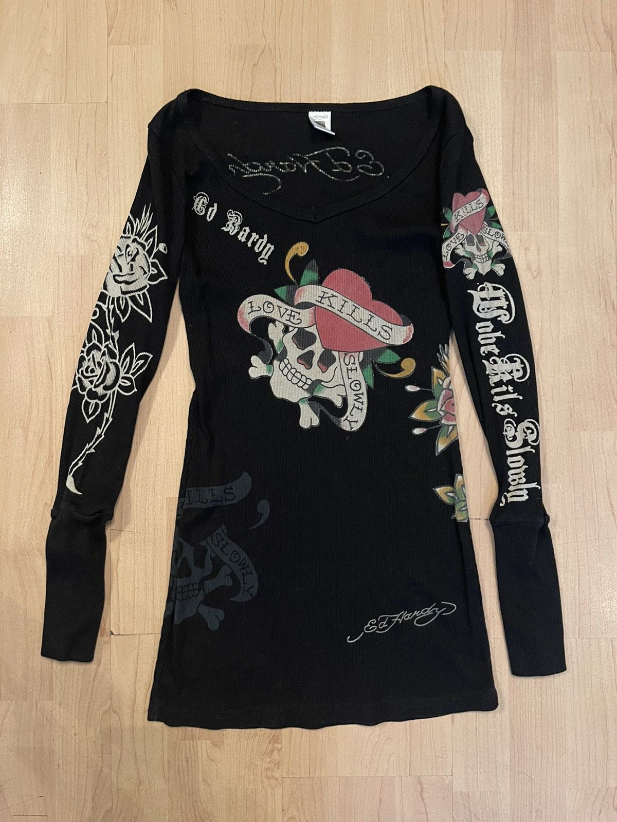 Christian Audigier × Ed Hardy × Vintage Ed Hardy by Christian Audigier vintage Y2K tattoo longsleeve Size L / US 10 / IT 46 - 1 Thumbnail