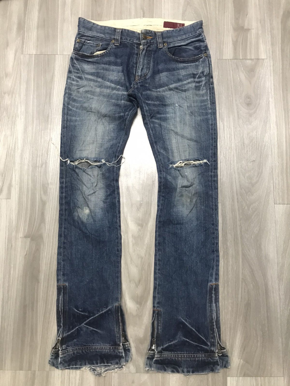 Japanese Brand RICO Distressed Flare Denim Leg Zipper Jeans Size US 31 - 1 Thumbnail