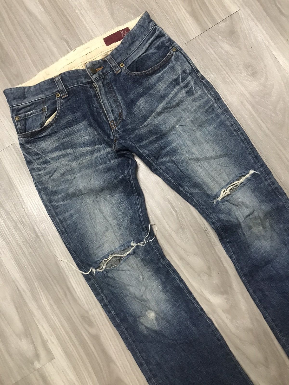Japanese Brand RICO Distressed Flare Denim Leg Zipper Jeans Size US 31 - 3 Thumbnail