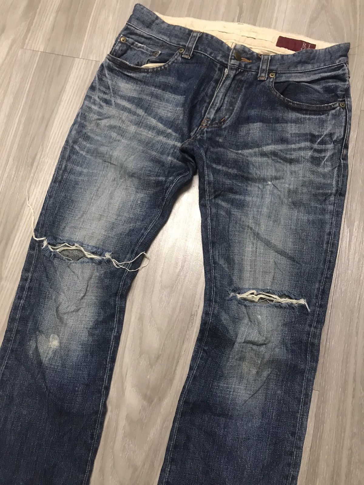 Japanese Brand RICO Distressed Flare Denim Leg Zipper Jeans Size US 31 - 5 Thumbnail
