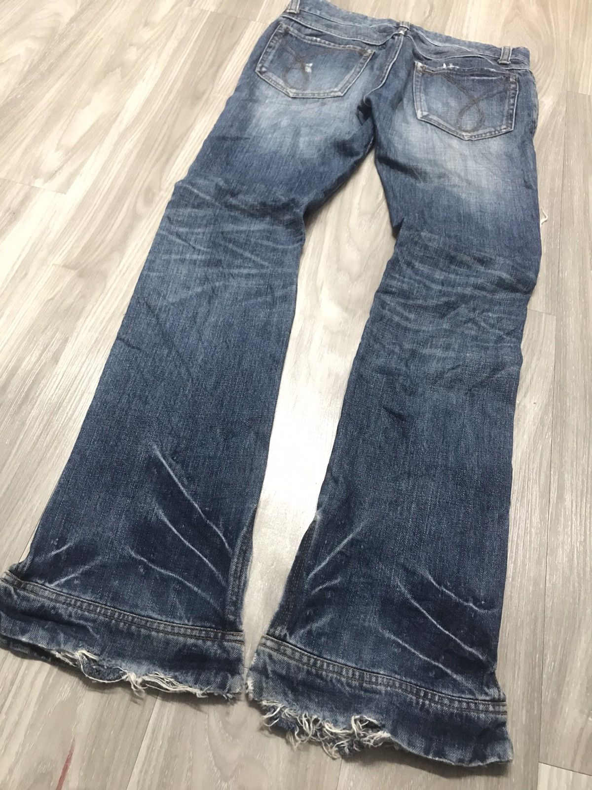 Japanese Brand RICO Distressed Flare Denim Leg Zipper Jeans Size US 31 - 15 Thumbnail