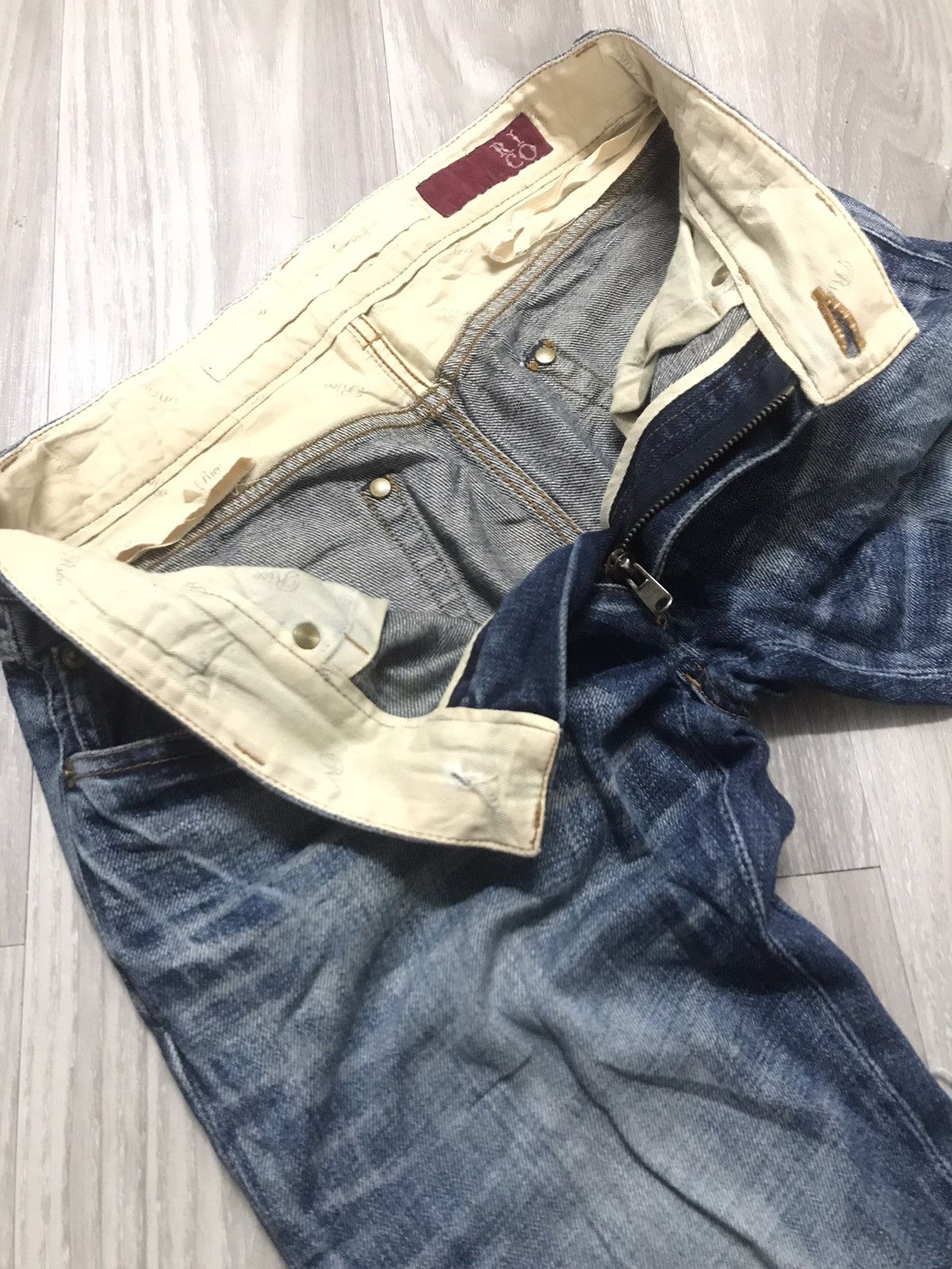 Japanese Brand RICO Distressed Flare Denim Leg Zipper Jeans Size US 31 - 9 Thumbnail