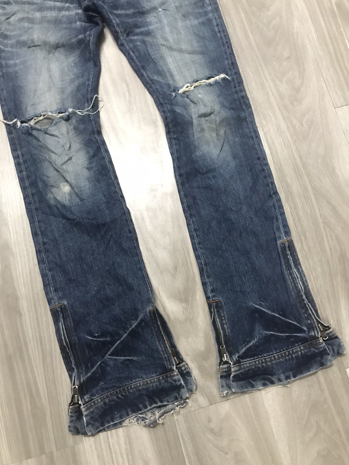 Japanese Brand RICO Distressed Flare Denim Leg Zipper Jeans Size US 31 - 4 Thumbnail