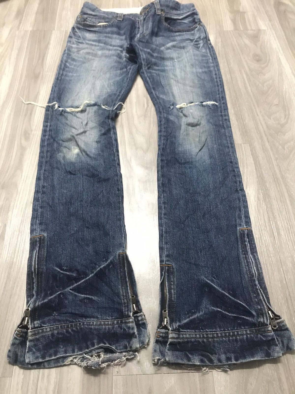 Japanese Brand RICO Distressed Flare Denim Leg Zipper Jeans Size US 31 - 7 Thumbnail