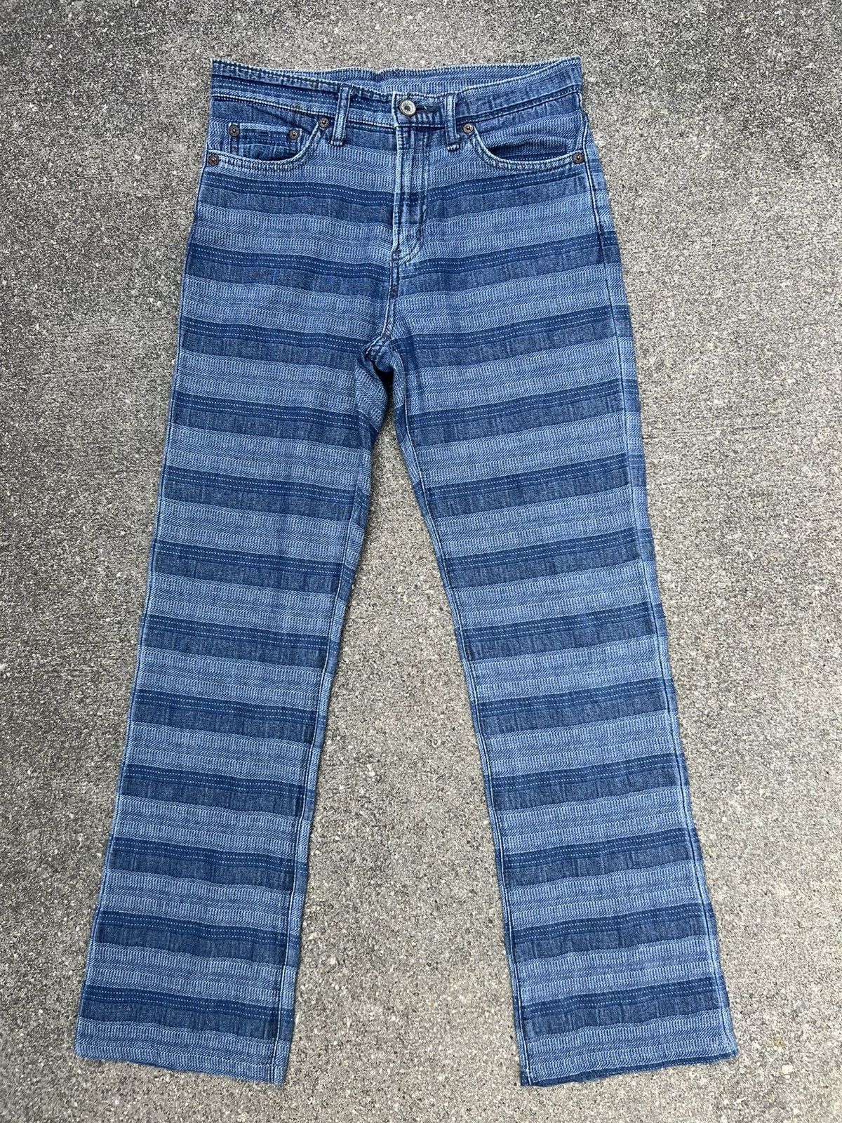 Vintage Vintage 90s NUVE Japan Horizontal Border Striped Flare Pant Size US 27 - 1 Thumbnail