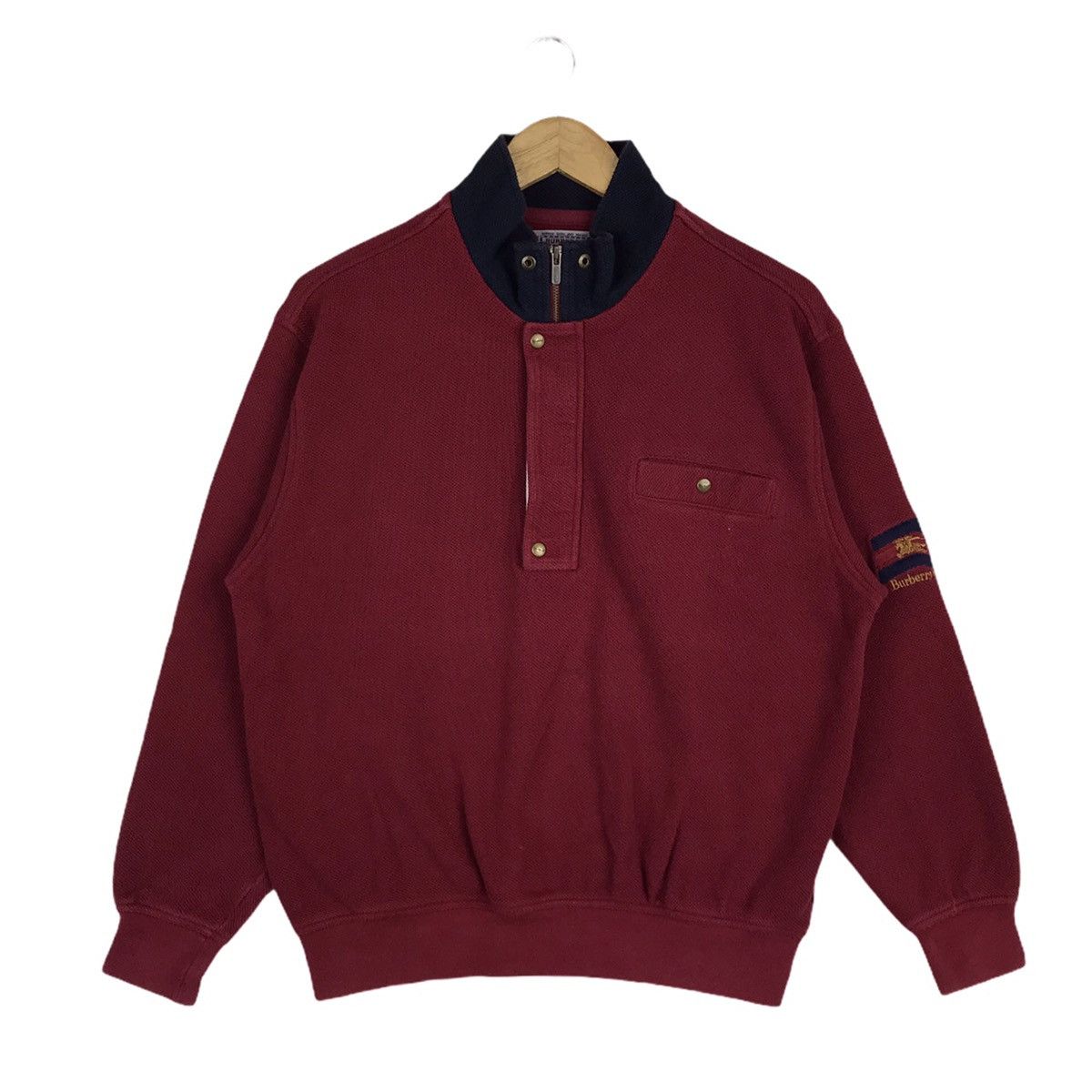 Burberry × Vintage Vintage 90s Burberrys Sailing Gear Half Zipper Sweatshirt Size US M / EU 48-50 / 2 - 3 Thumbnail