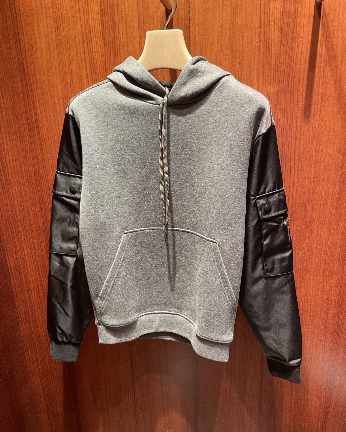 image of Prada Nylon & Cotton Technical Military Logo Hoodie in Black, Men's (Size XS)