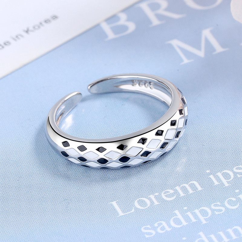 Jewelry Simple Black White Checkerboard Rings Size ONE SIZE - 2 Thumbnail