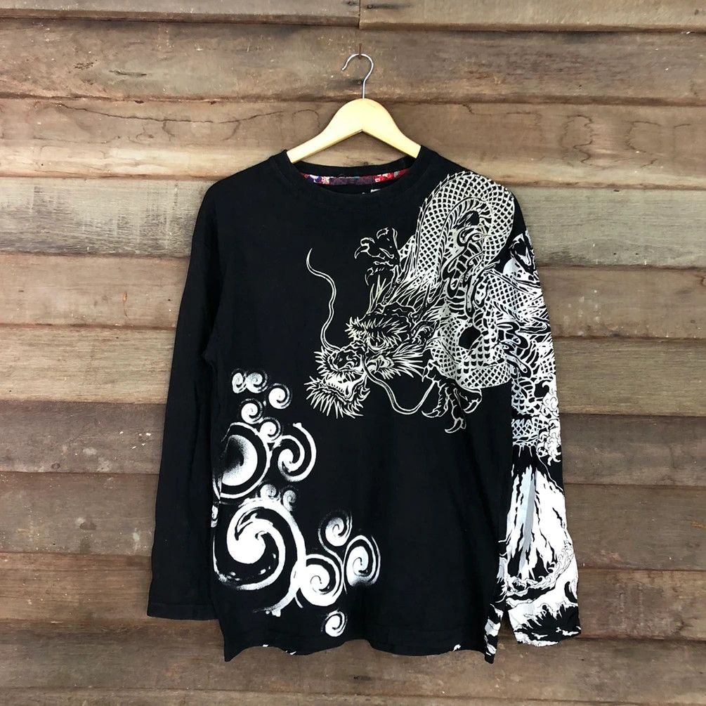 Japanese Brand DL Japan big Dragon tatoo yakuza Black Long sleeve #3507 Size US L / EU 52-54 / 3 - 16 Thumbnail