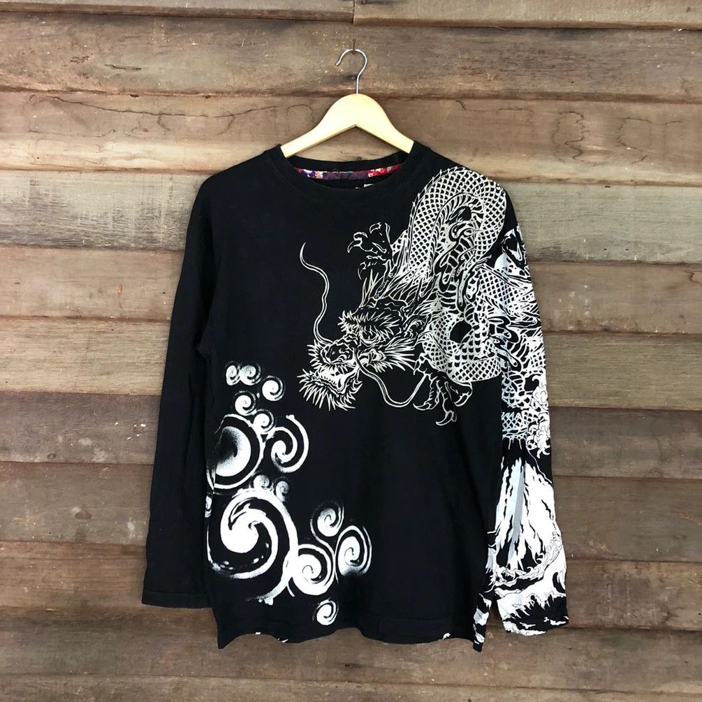 Japanese Brand DL Japan big Dragon tatoo yakuza Black Long sleeve #3507 Size US L / EU 52-54 / 3 - 14 Thumbnail
