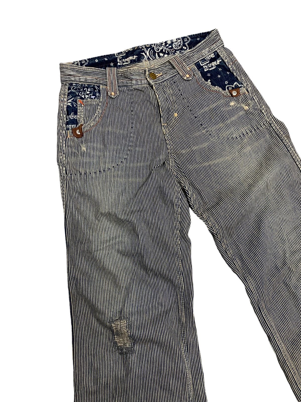 Vintage Cube Sugar Hickory Stripe Distress Denim Jeans