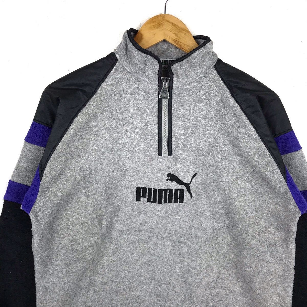 Puma Vintage 90s Puma Spell Out Half Zipper Fleece Sweatshirt Size US M / EU 48-50 / 2 - 2 Thumbnail