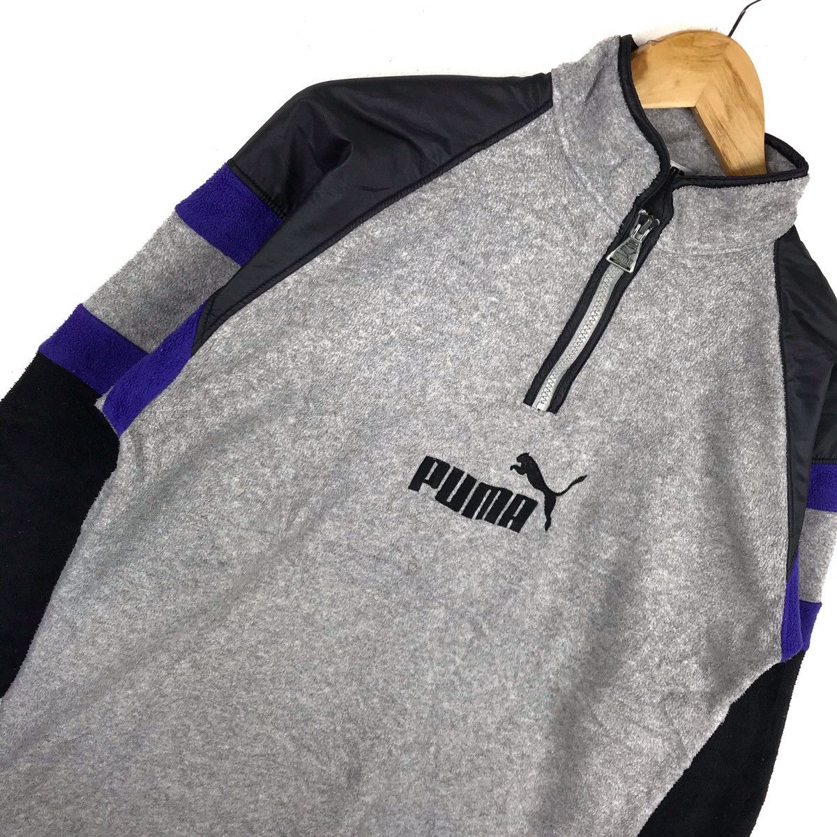 Puma Vintage 90s Puma Spell Out Half Zipper Fleece Sweatshirt Size US M / EU 48-50 / 2 - 3 Thumbnail