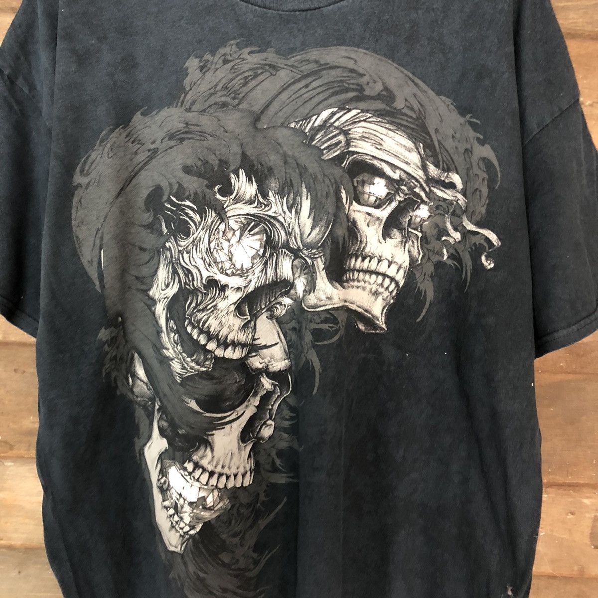 Japanese Brand Hybrid Black triple skull devil Short Sleeve Tshirt #3517 Size US L / EU 52-54 / 3 - 8 Thumbnail