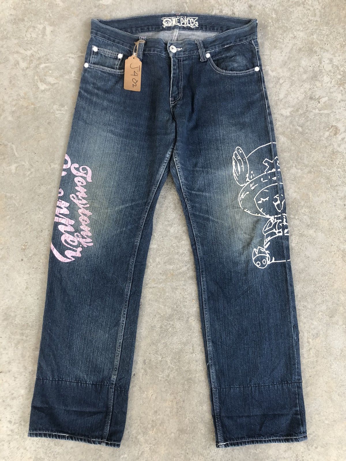 image of Japanese One Piece Painted Distressed Jeans in Blue, Men's (Size 36)