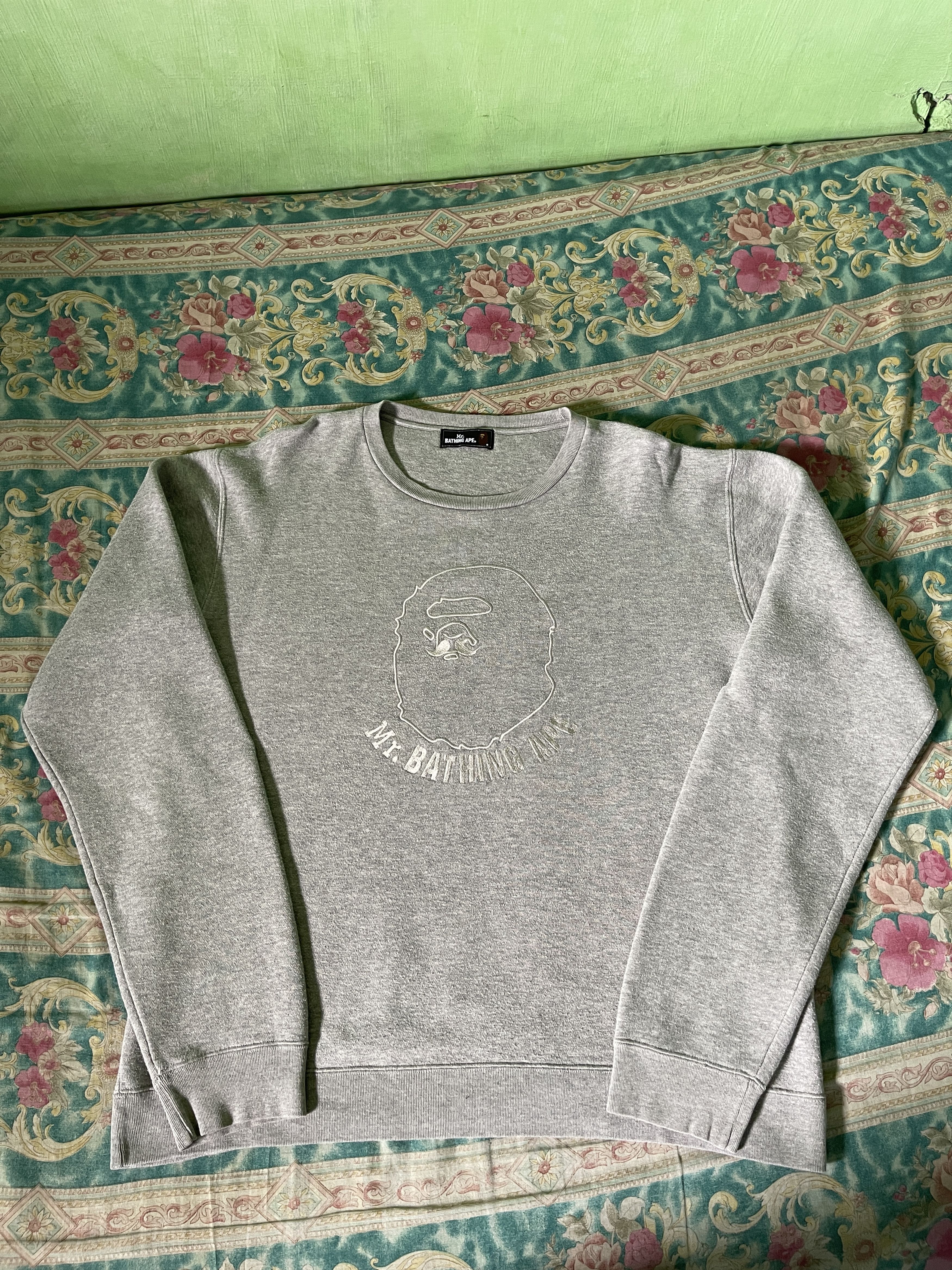 image of Bape Crewneck Mr. Bathing Ape Logo in Grey, Men's (Size XL)