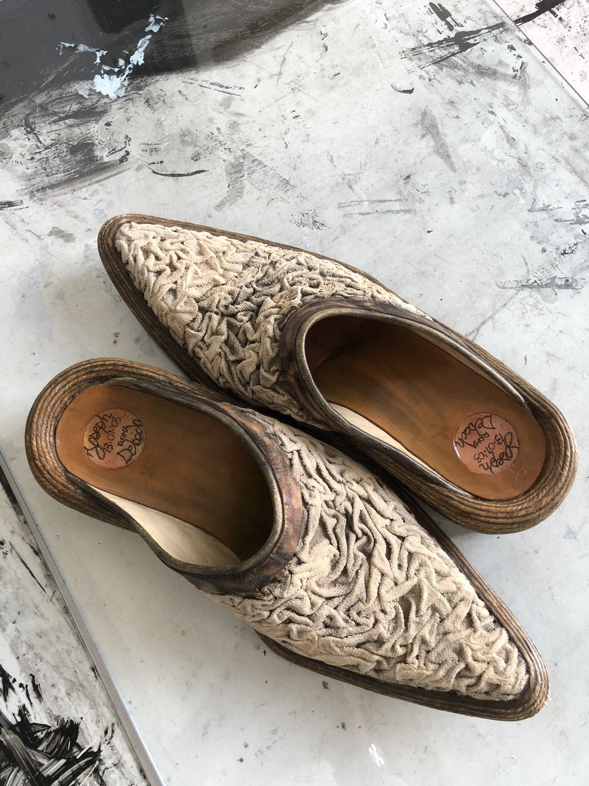 image of Avant Garde €2500 Artisanal Joseph Debach Newspaper Clogs Size 2 / 9 Us Shoes in Brown, Men's