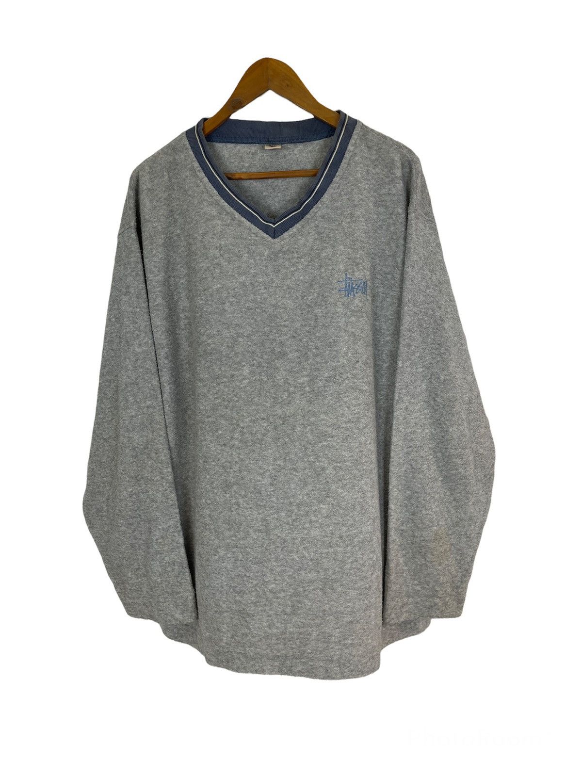 Stussy × Vintage 💰BINDING NOW 💸Vintage STUSSY Fleece V Neck Sweater Size US XL / EU 56 / 4 - 1 Thumbnail